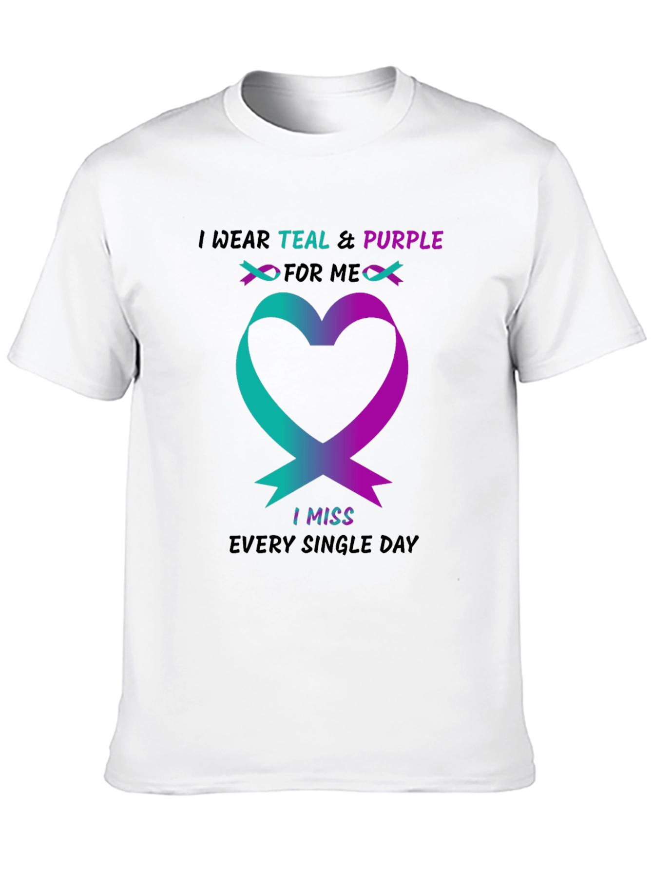 Teal & Purple Ribbon Heart T-Shirt