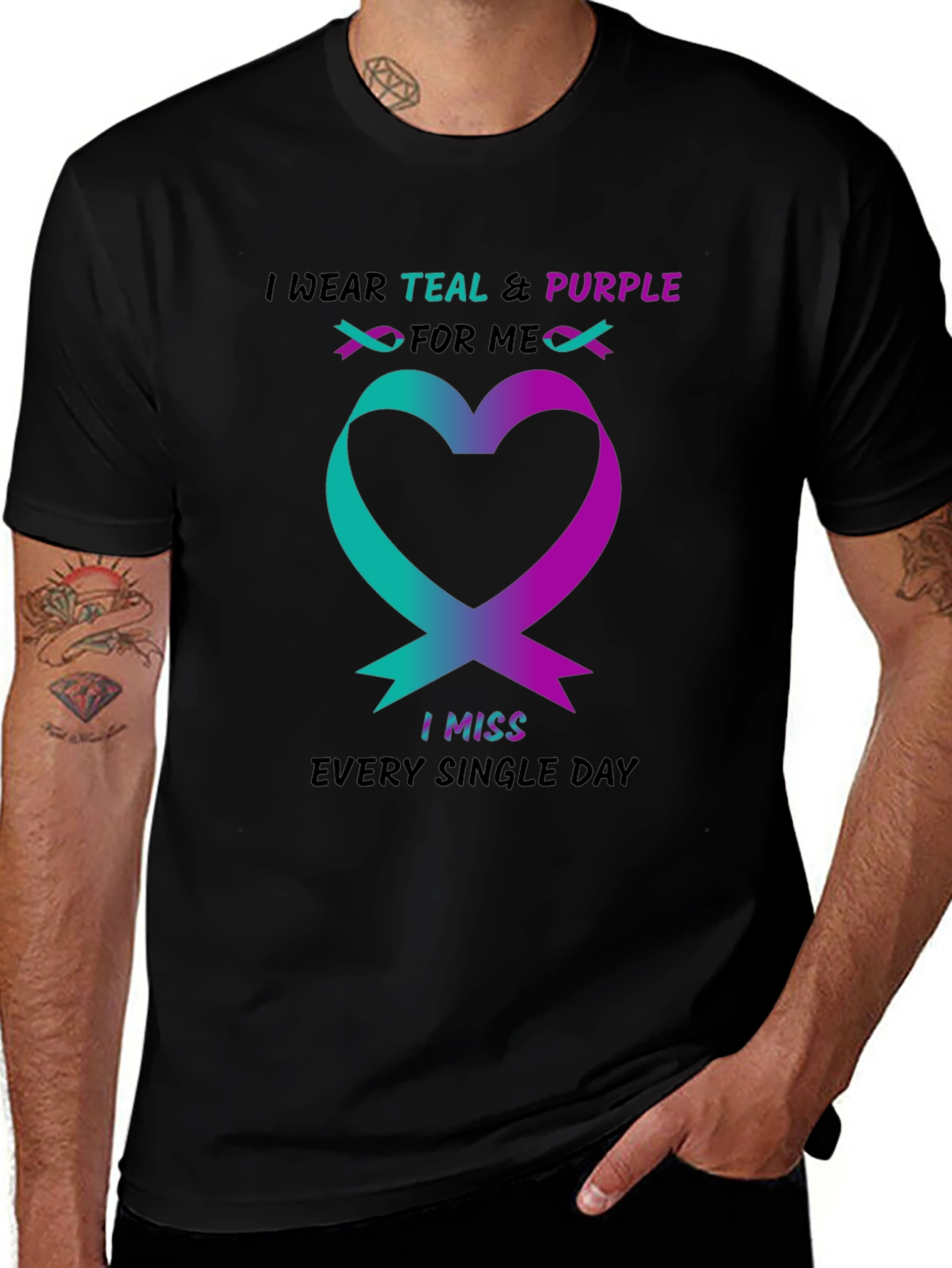 Teal & Purple Ribbon Heart T-Shirt