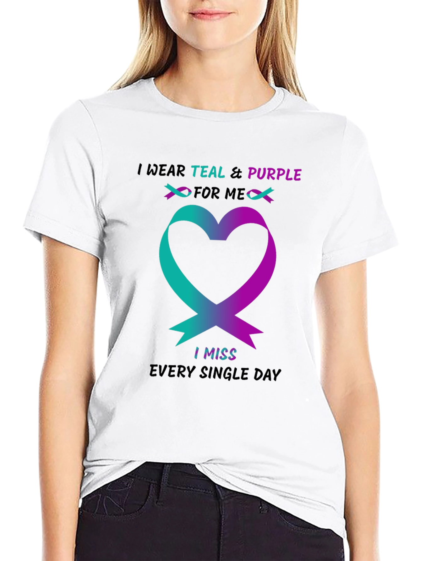 Teal & Purple Ribbon Heart T-Shirt