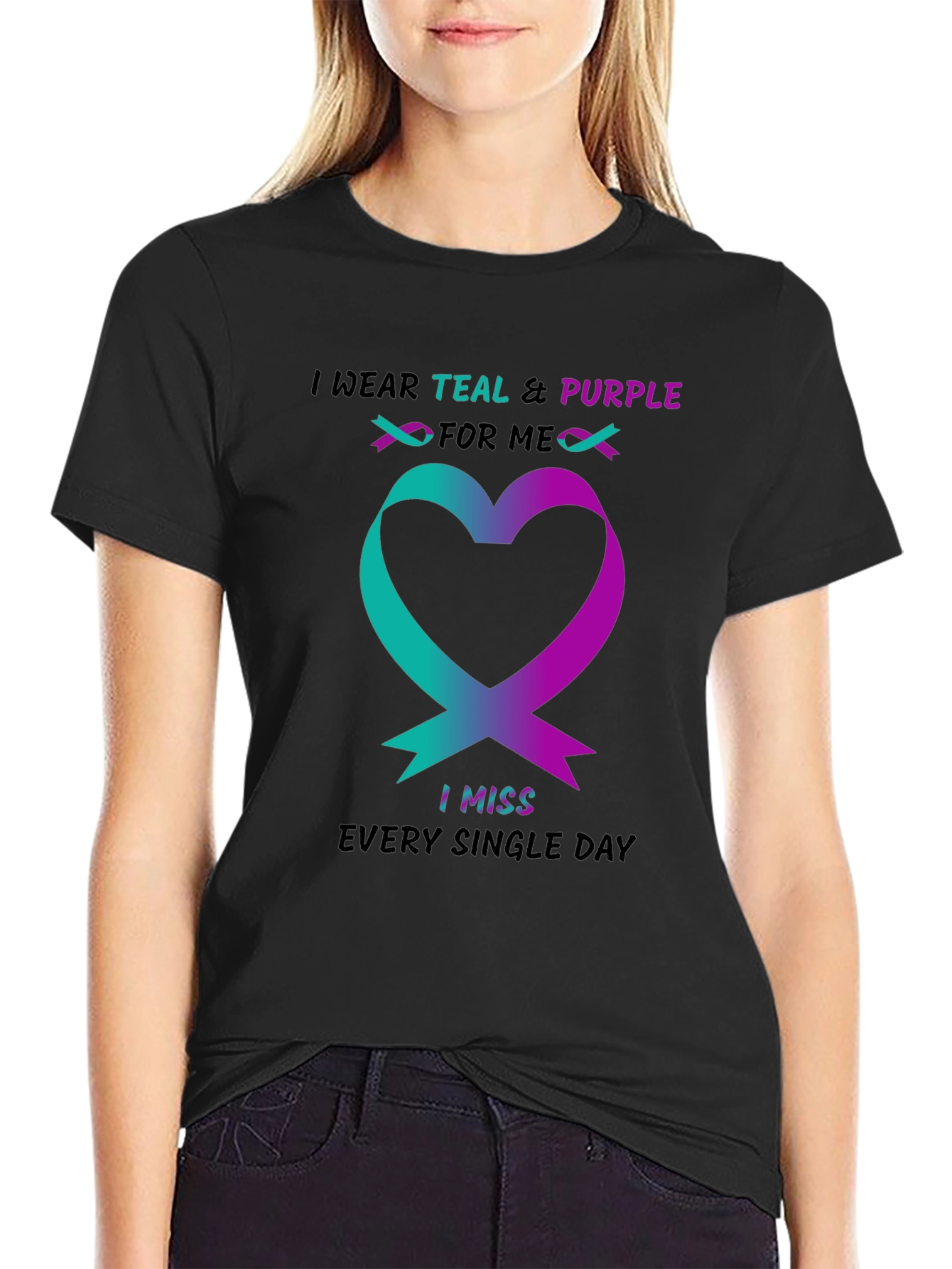 Teal & Purple Ribbon Heart T-Shirt
