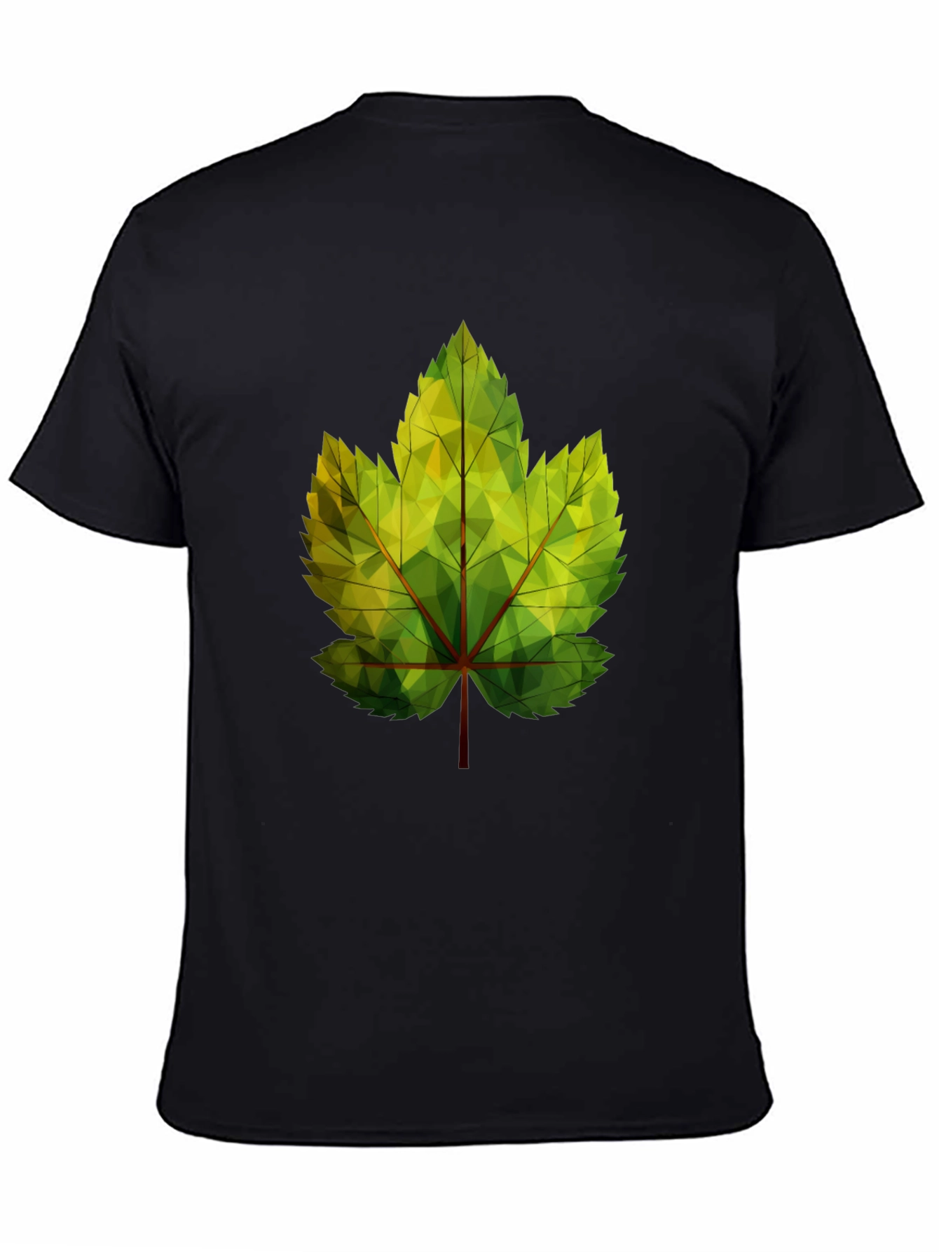 Geometric Leaf Print Black T-Shirt