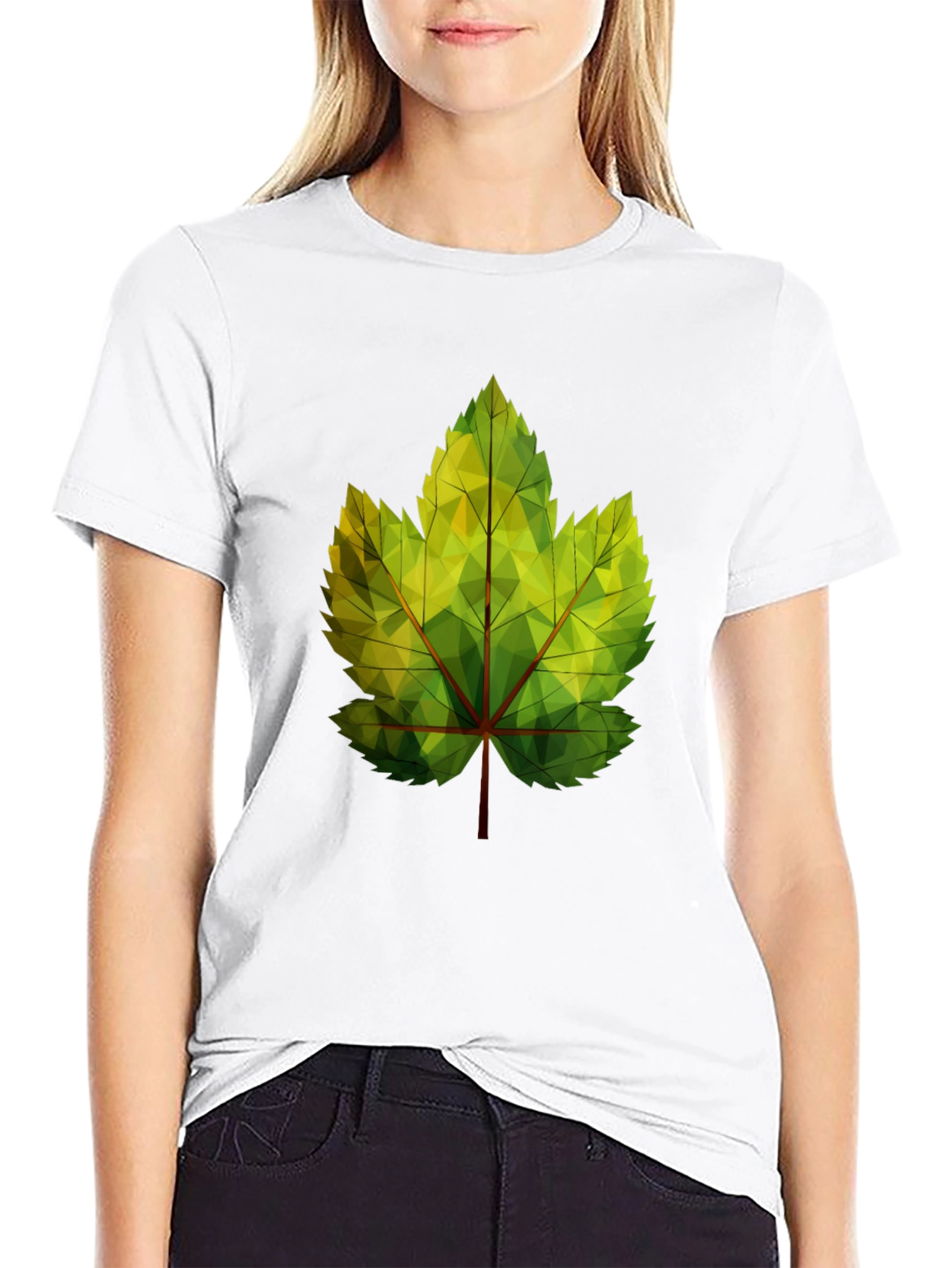 Geometric Leaf Print Black T-Shirt