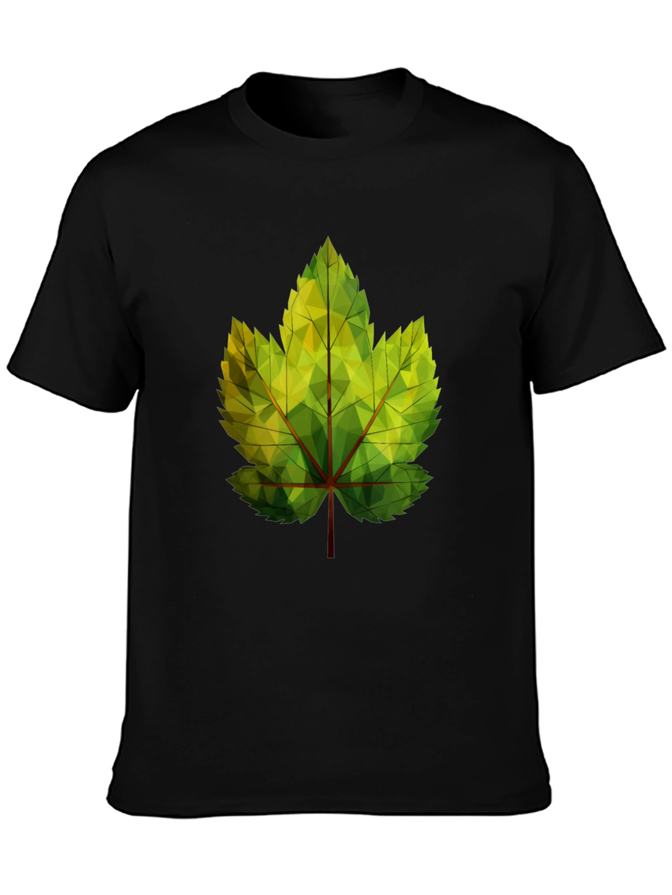 Geometric Leaf Print Black T-Shirt