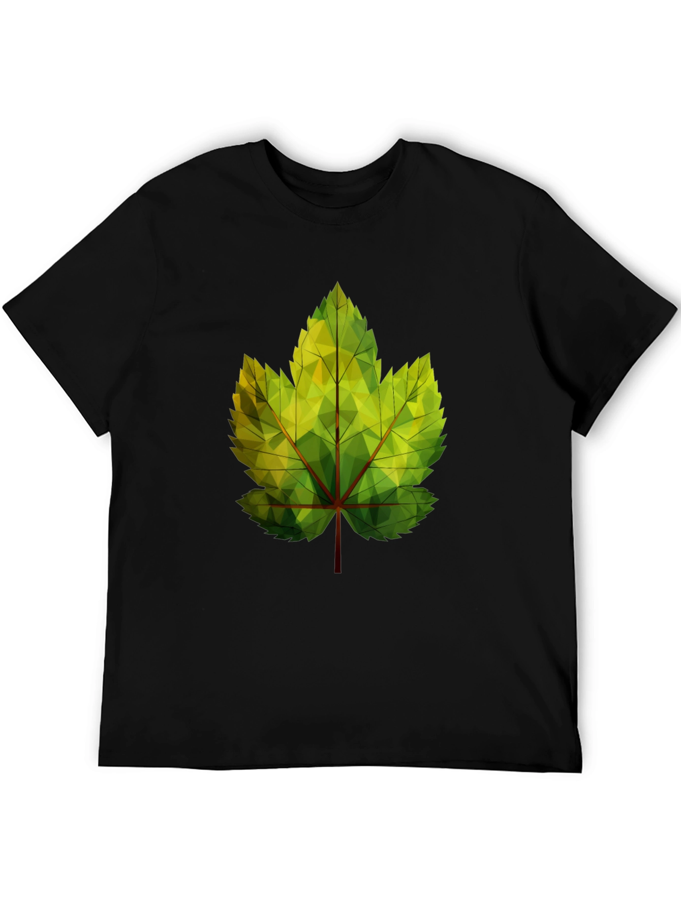 Geometric Leaf Print Black T-Shirt