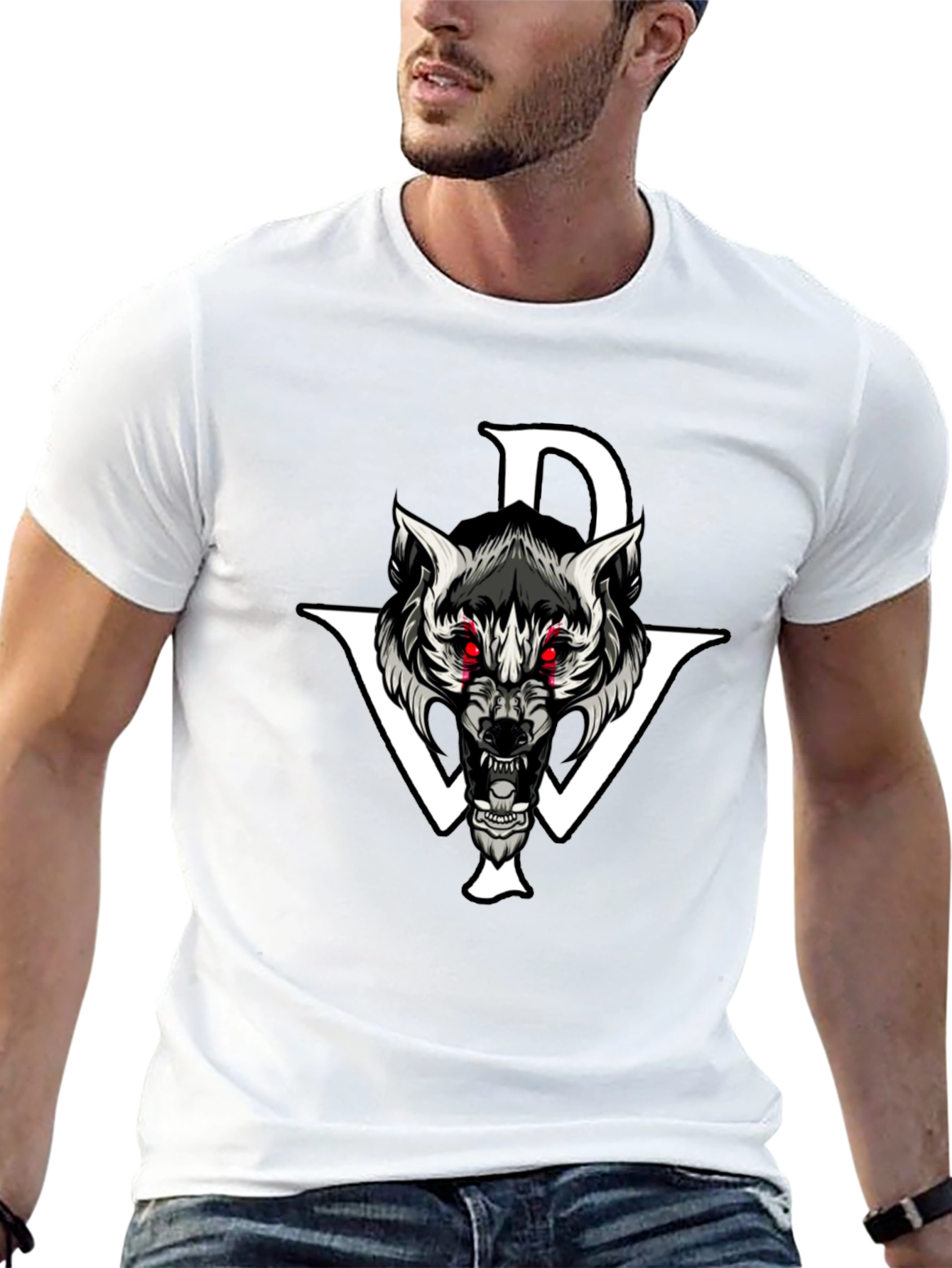 Black Graphic Tee: Wolf Design