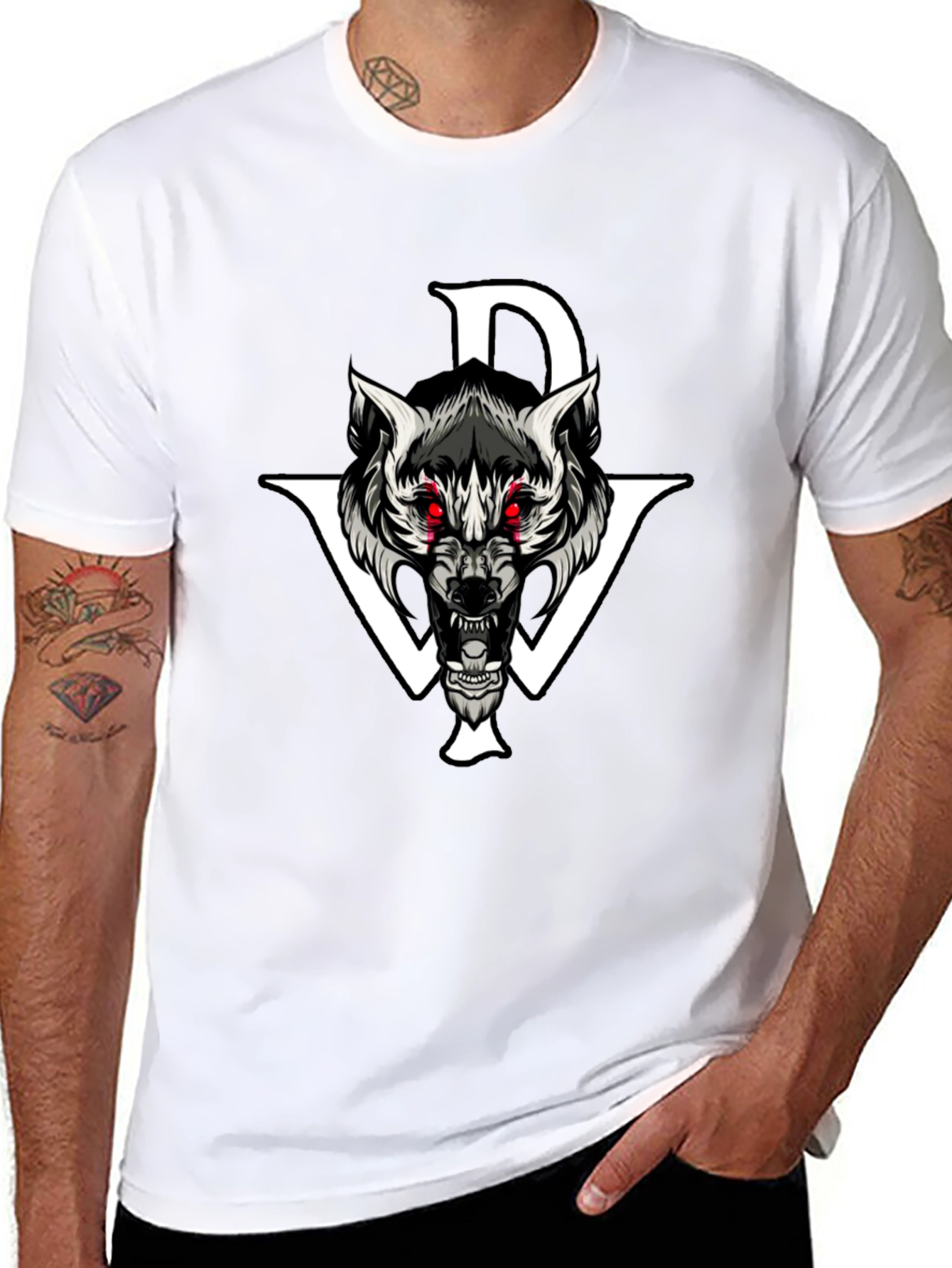 Black Graphic Tee: Wolf Design