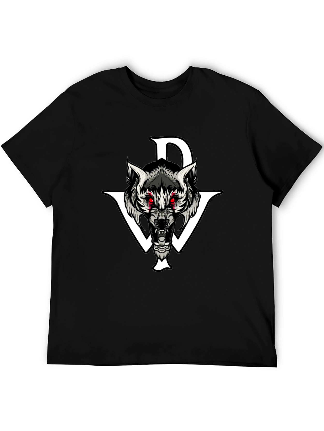 Black Graphic Tee: Wolf Design