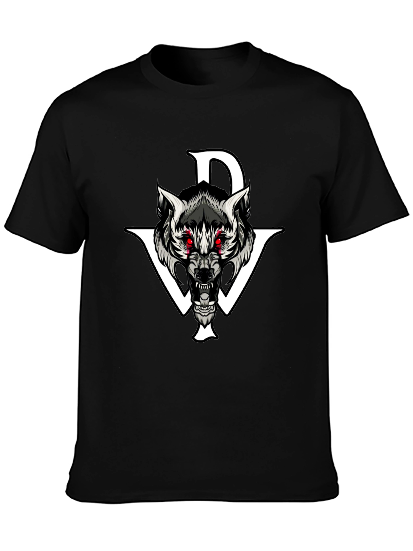 Black Graphic Tee: Wolf Design