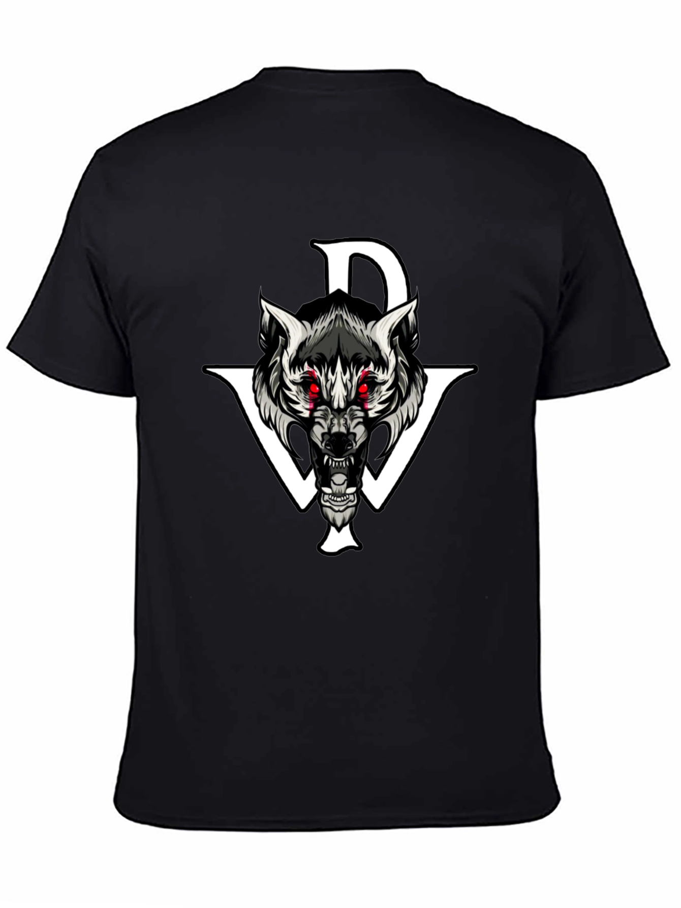 Black Graphic Tee: Wolf Design