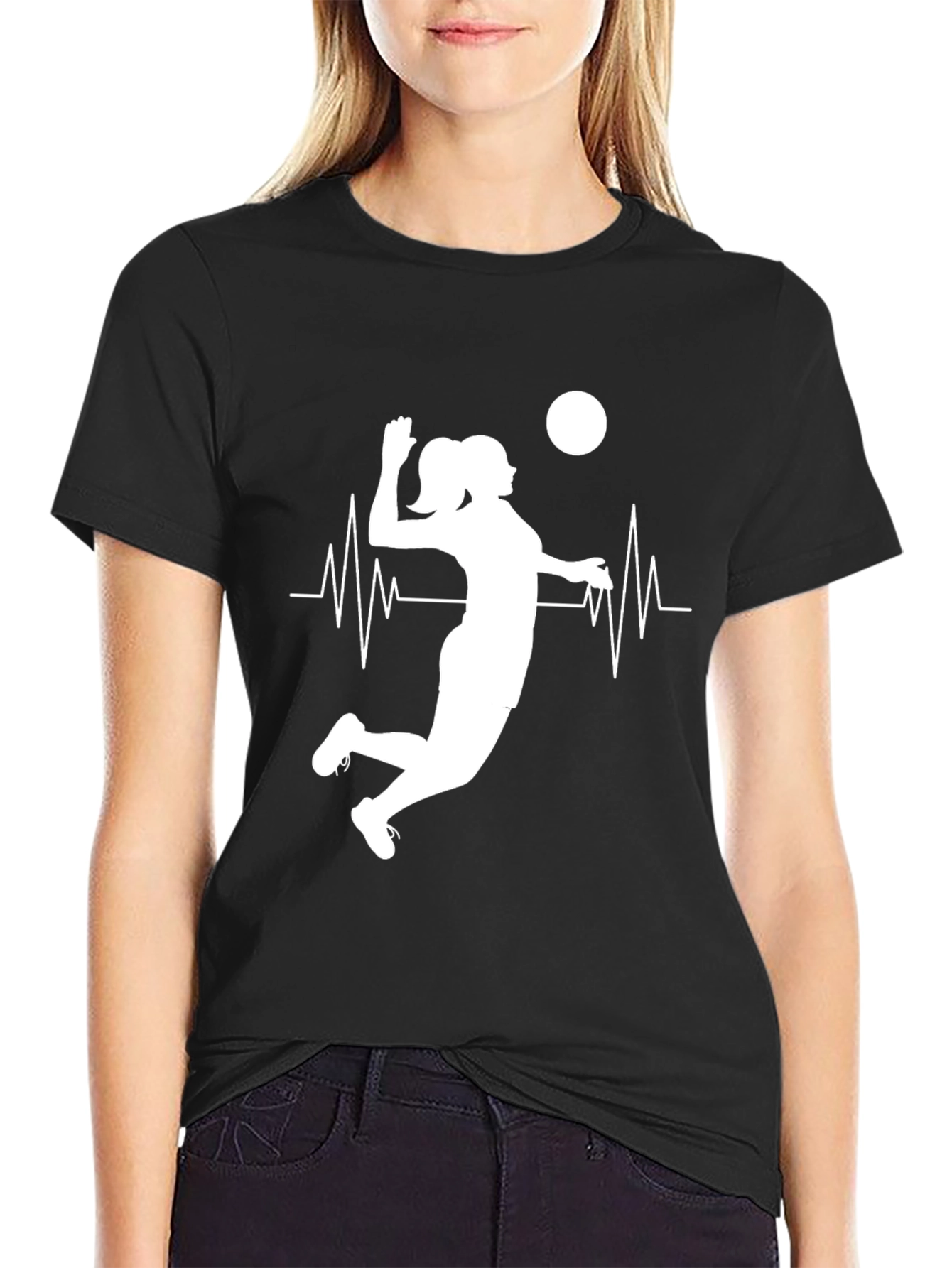 Volleyball Heartbeat Graphic Tee - Black