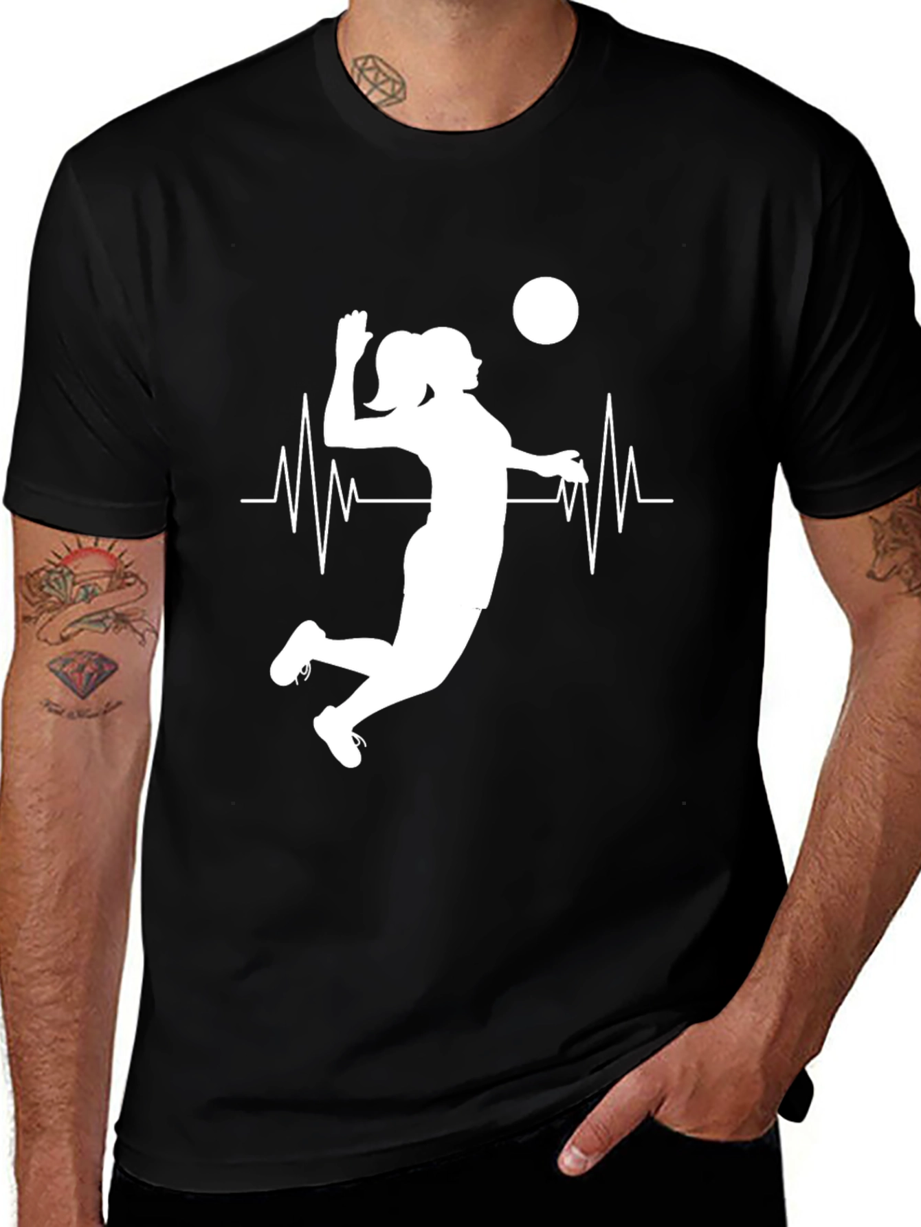 Volleyball Heartbeat Graphic Tee - Black