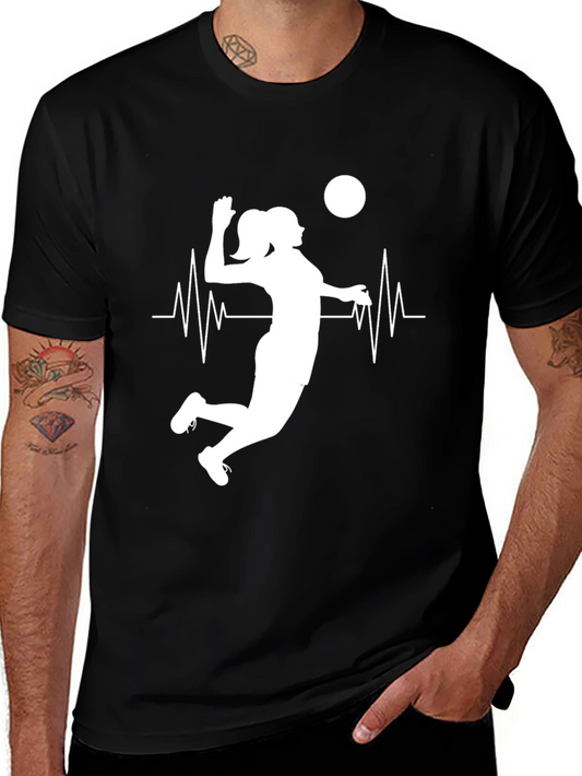 Volleyball Heartbeat Graphic Tee - Black