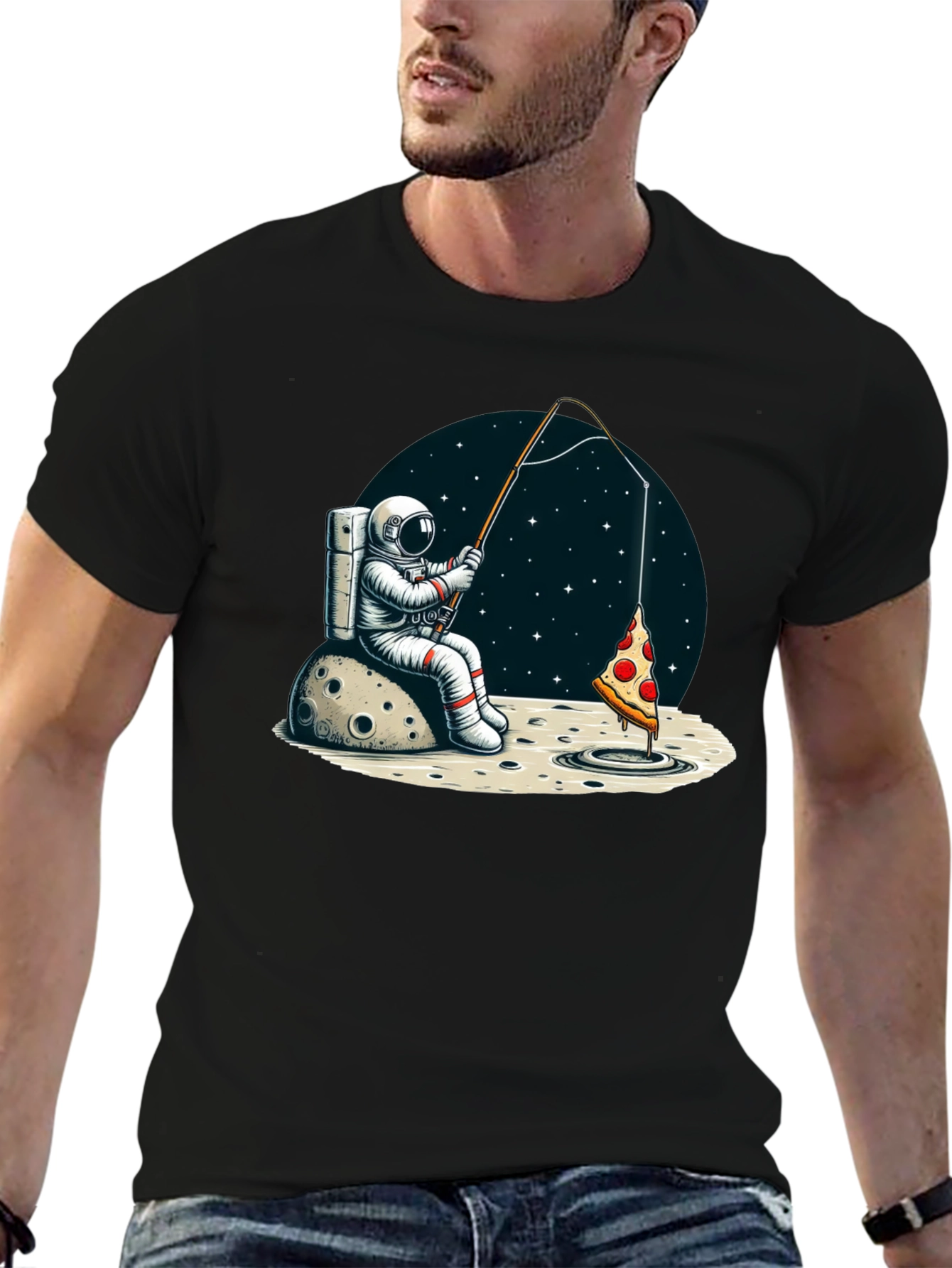 Astronaut Fishing for Pizza T-Shirt