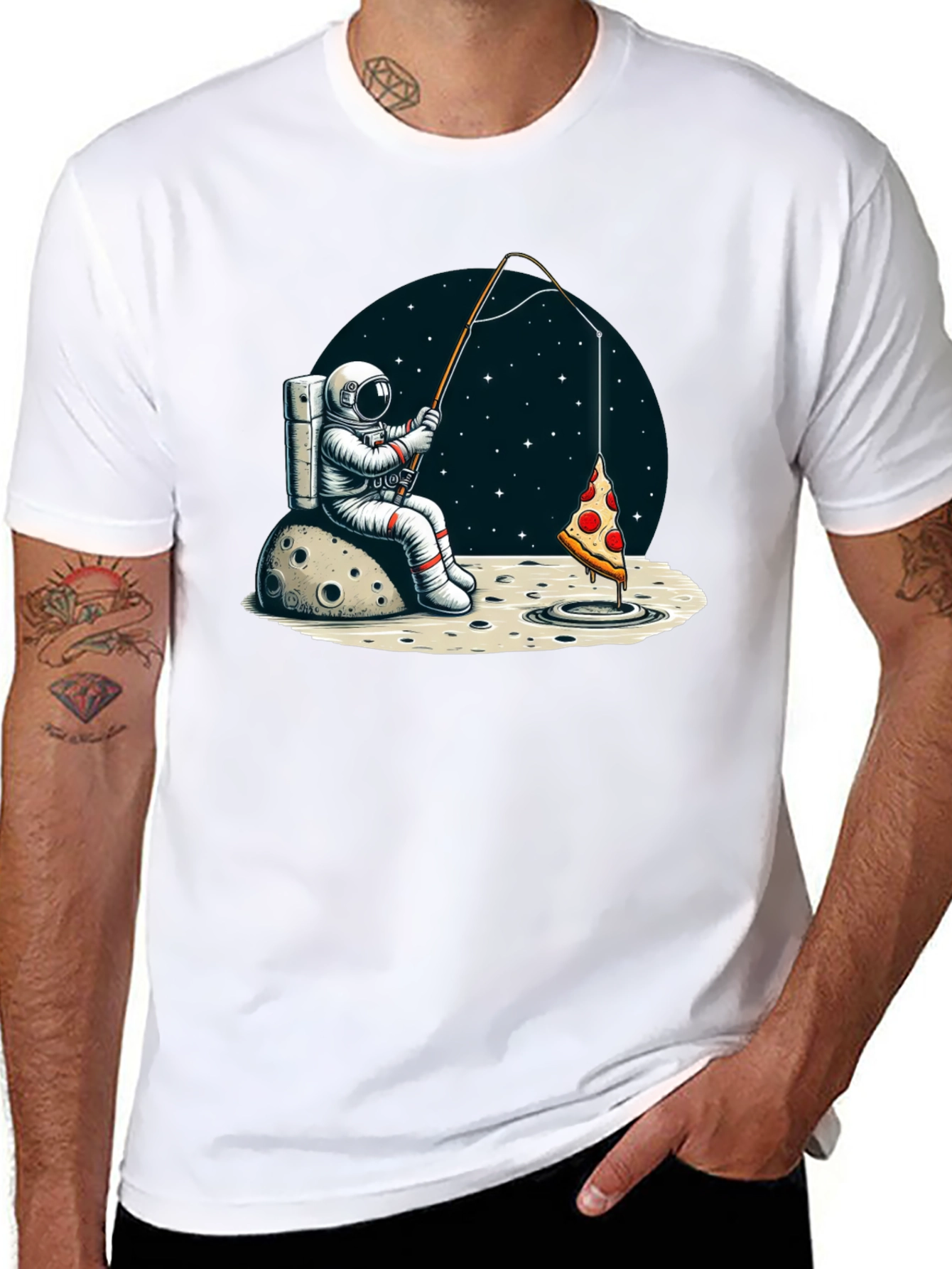 Astronaut Fishing for Pizza T-Shirt