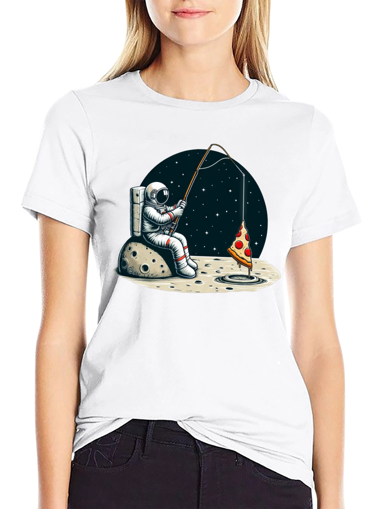 Astronaut Fishing for Pizza T-Shirt