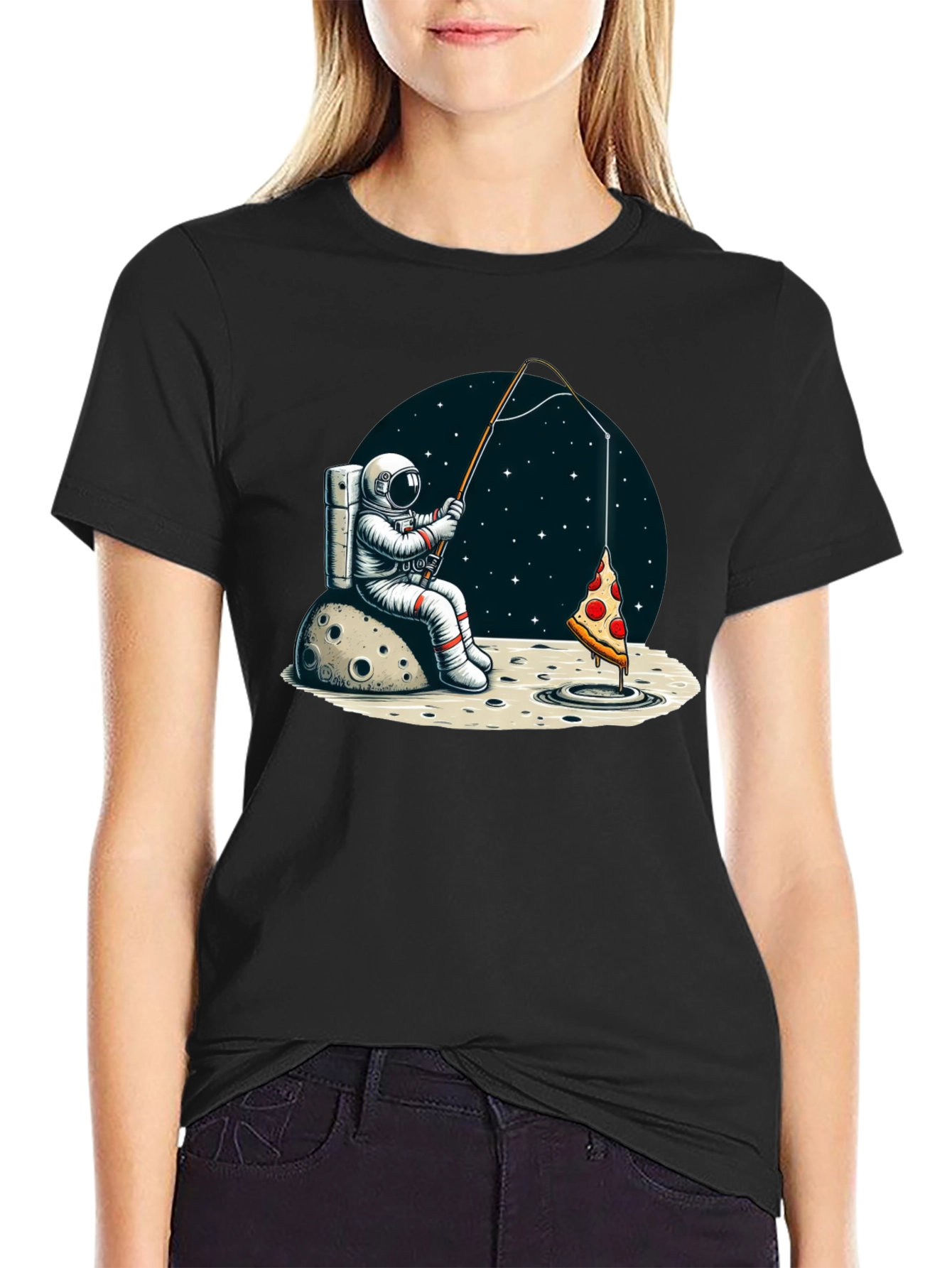 Astronaut Fishing for Pizza T-Shirt