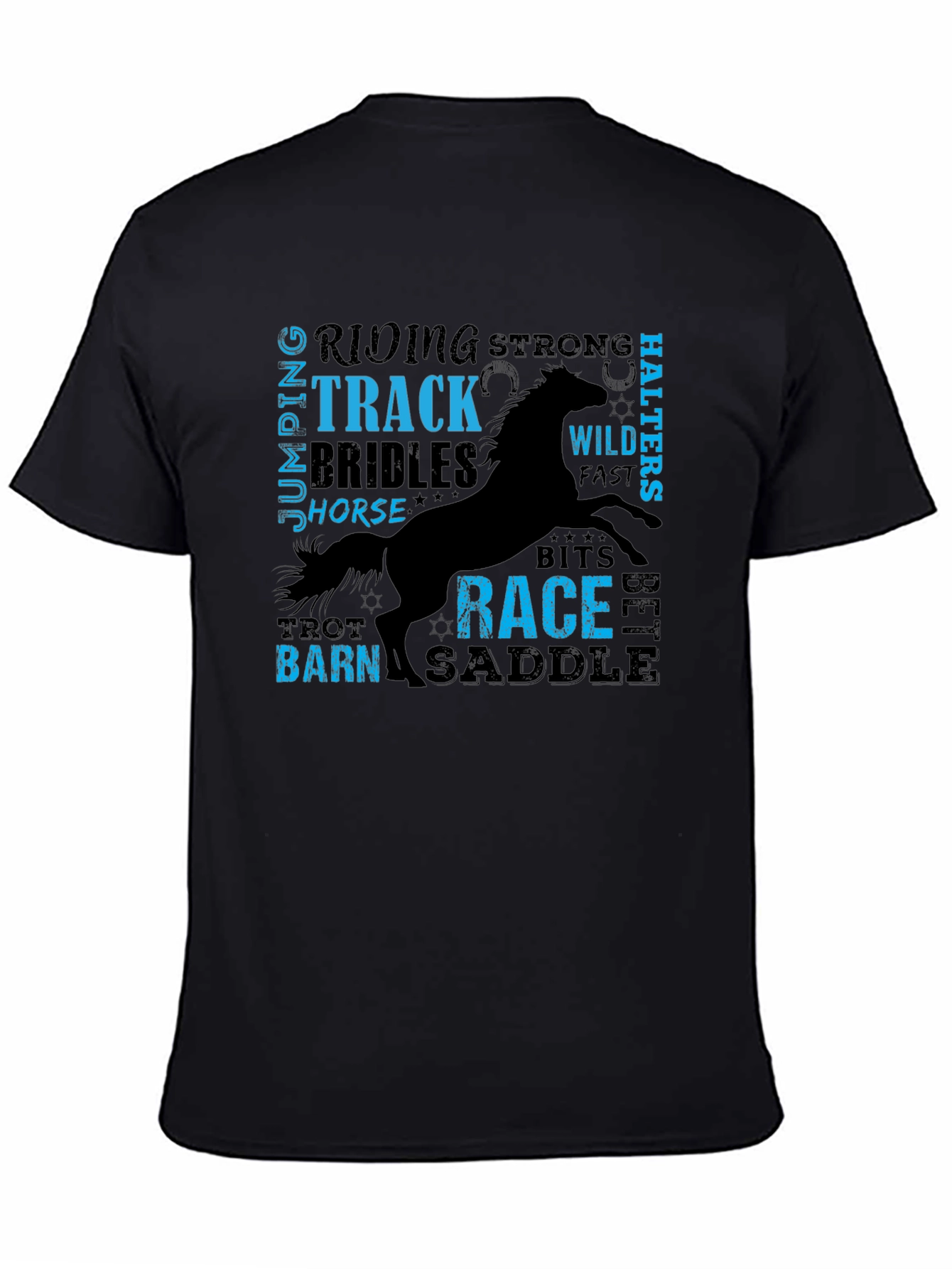 Equestrian Horse Riding Word Art Black T-Shirt