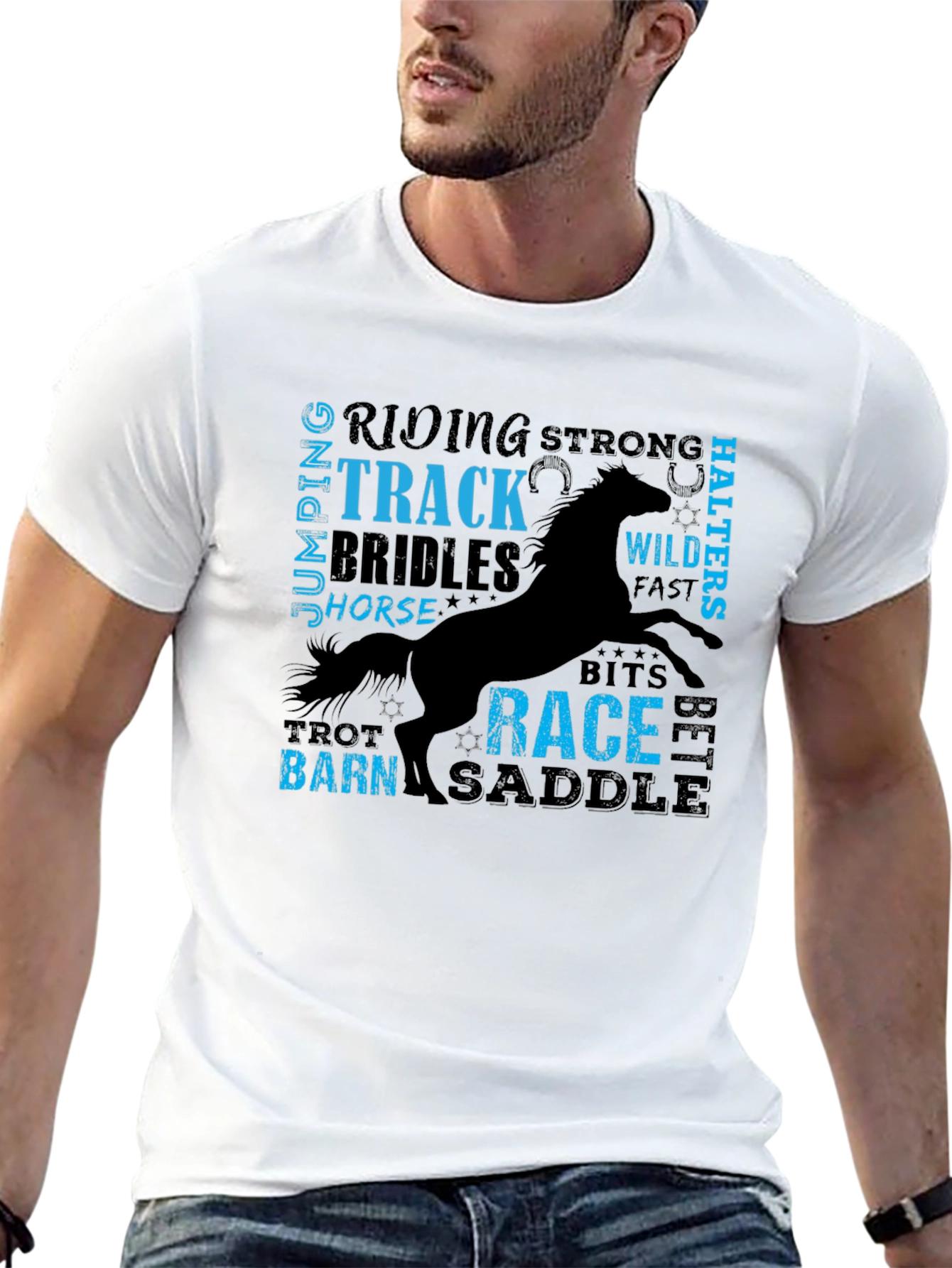 Equestrian Horse Riding Word Art Black T-Shirt