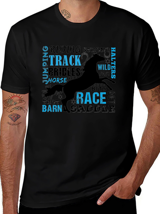 Equestrian Horse Riding Word Art Black T-Shirt