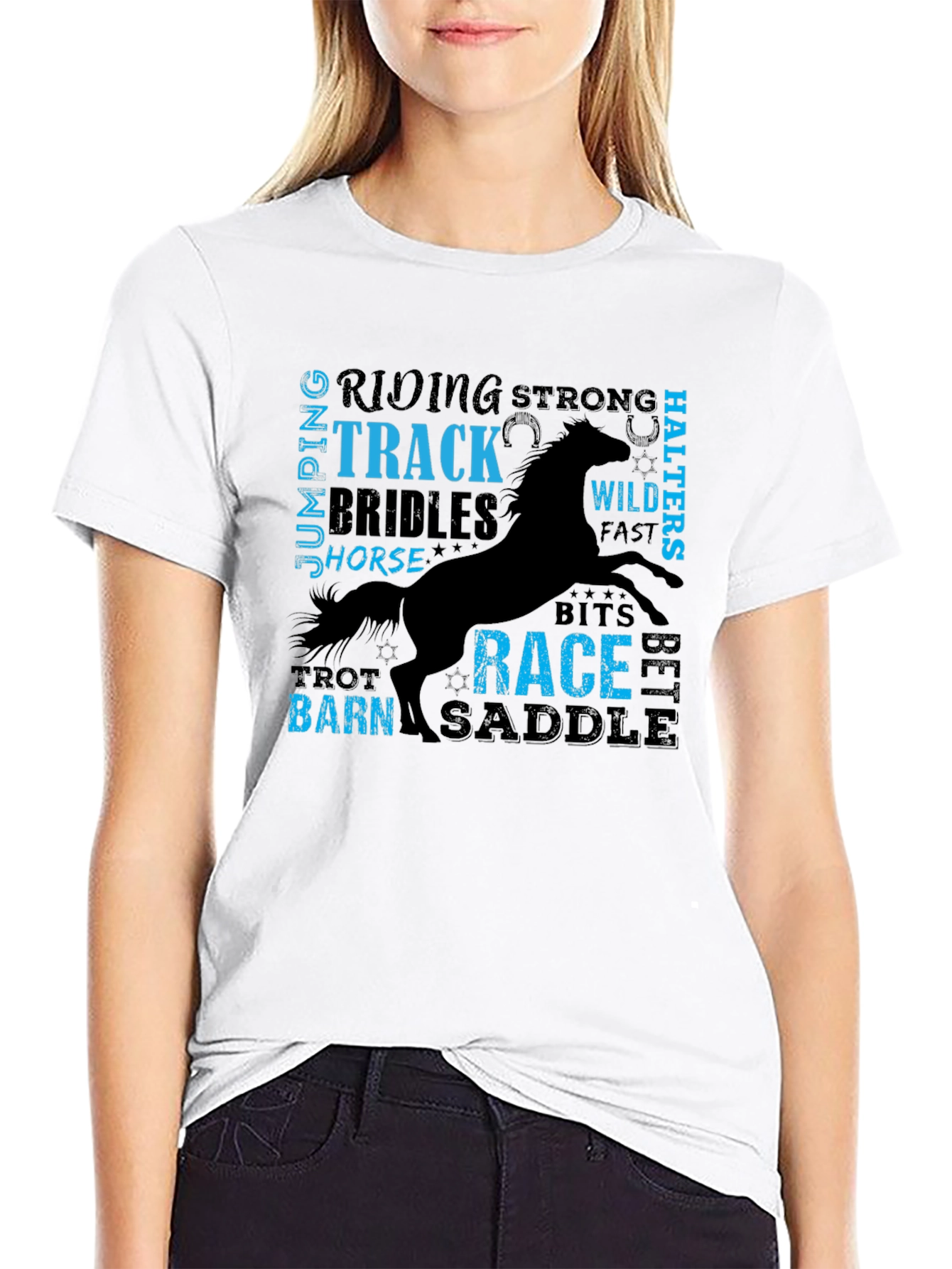 Equestrian Horse Riding Word Art Black T-Shirt