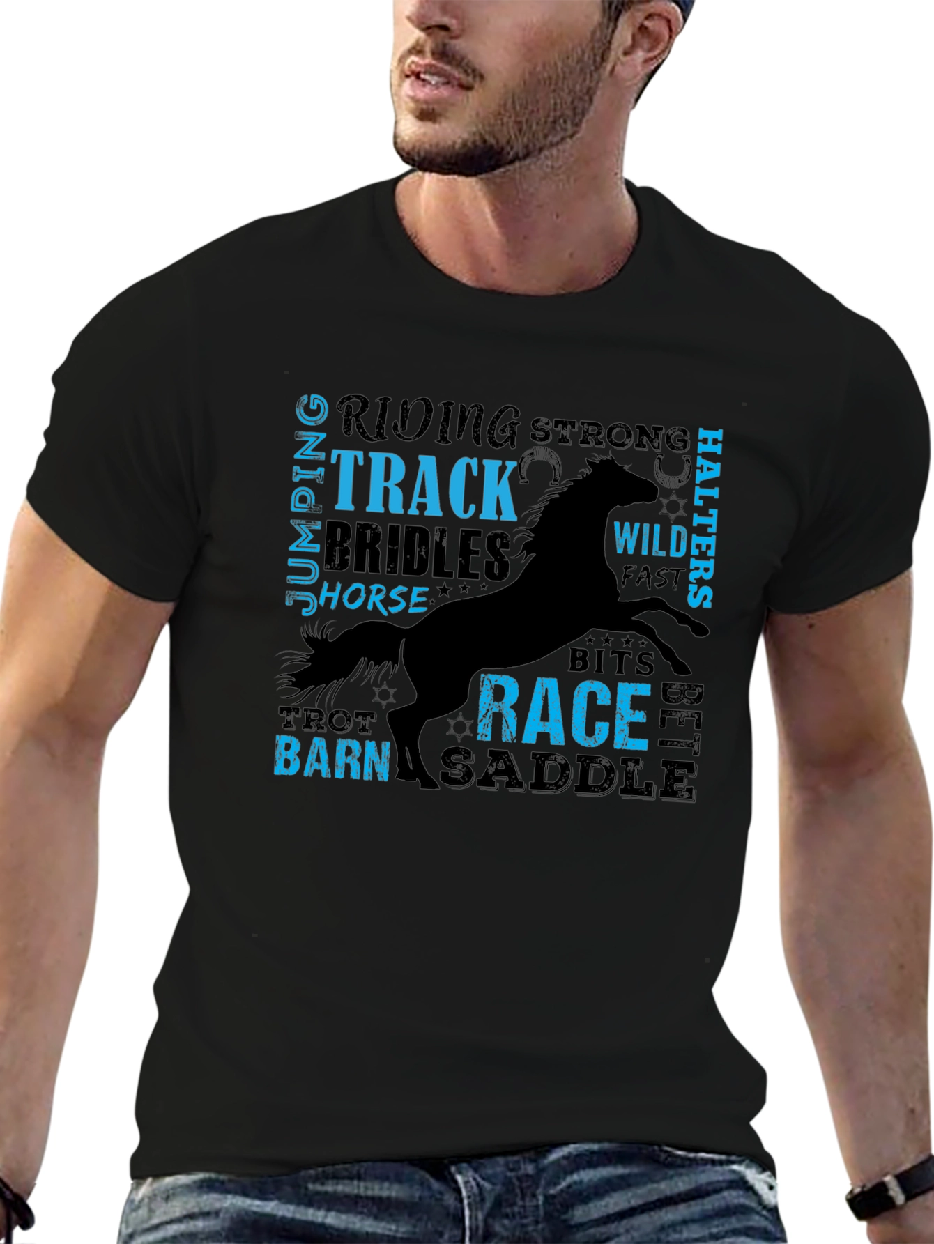 Equestrian Horse Riding Word Art Black T-Shirt