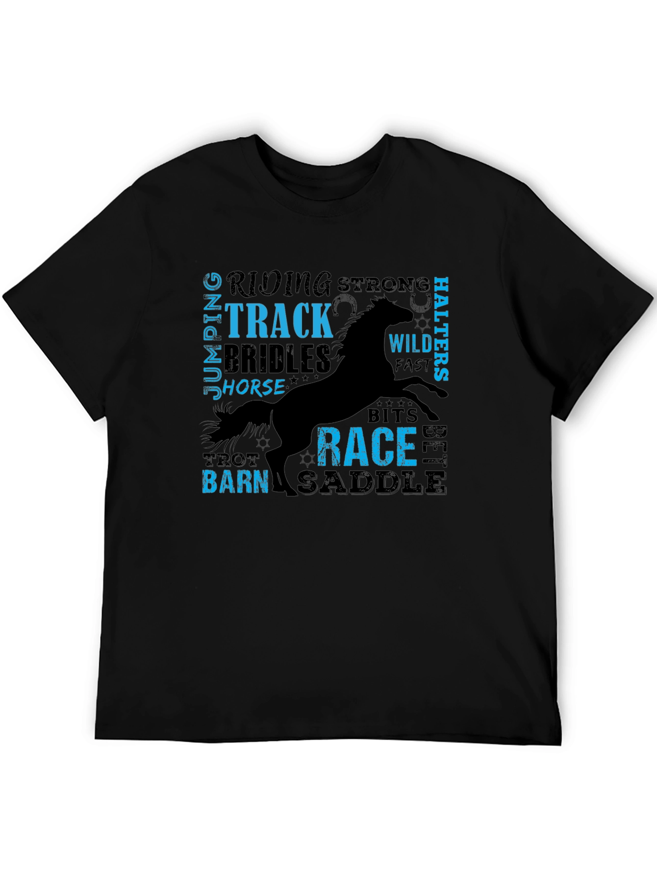 Equestrian Horse Riding Word Art Black T-Shirt
