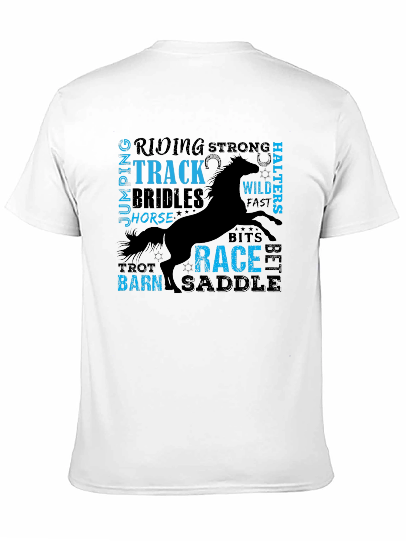 Equestrian Horse Riding Word Art Black T-Shirt