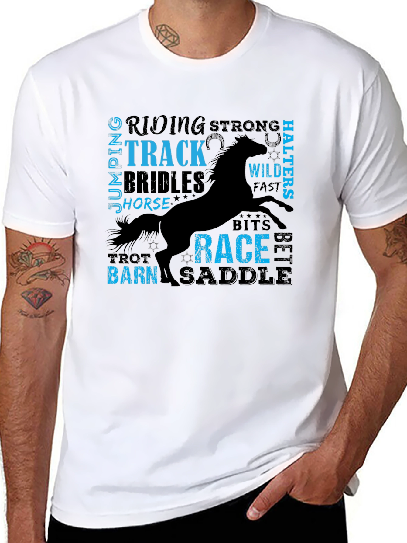 Equestrian Horse Riding Word Art Black T-Shirt