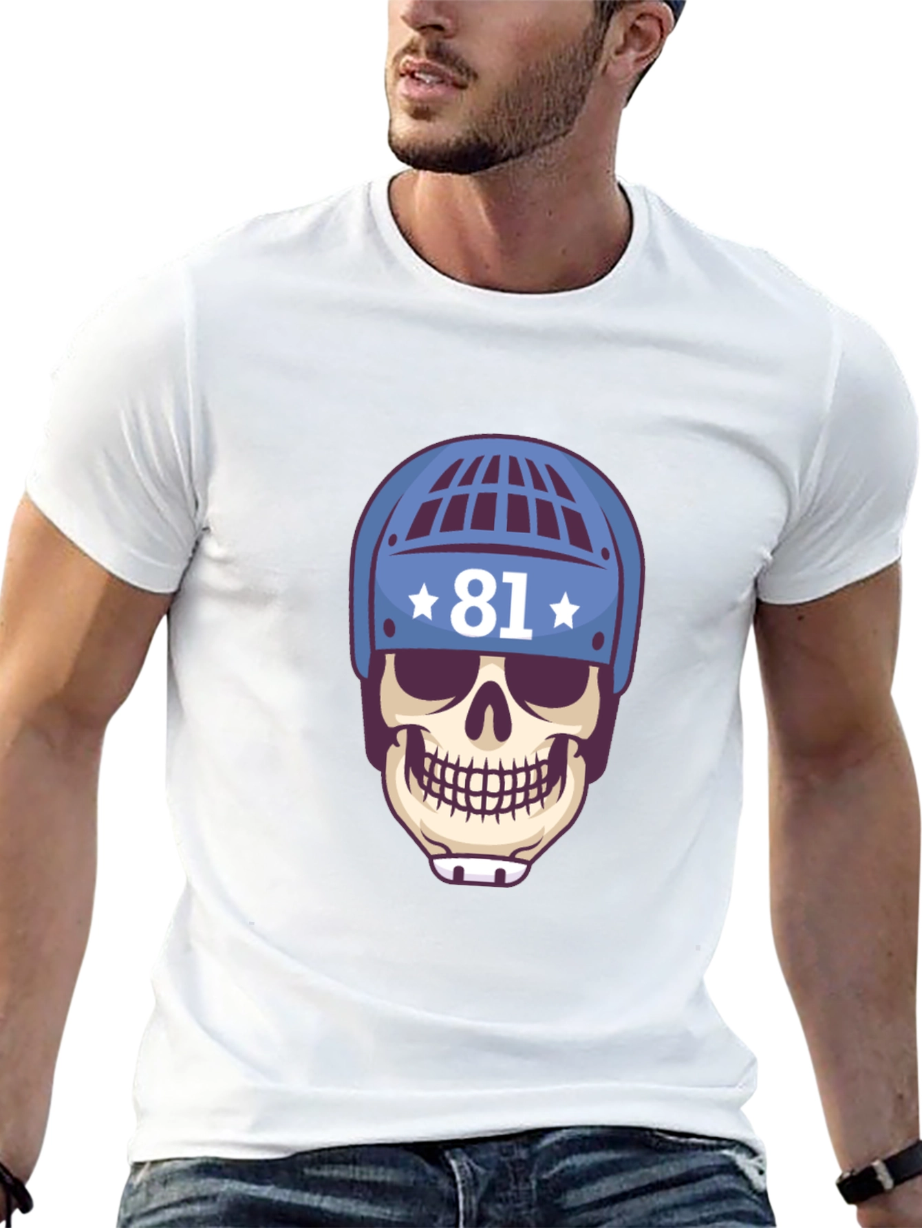Skull Hockey Helmet Tee - Number 81 T-Shirt