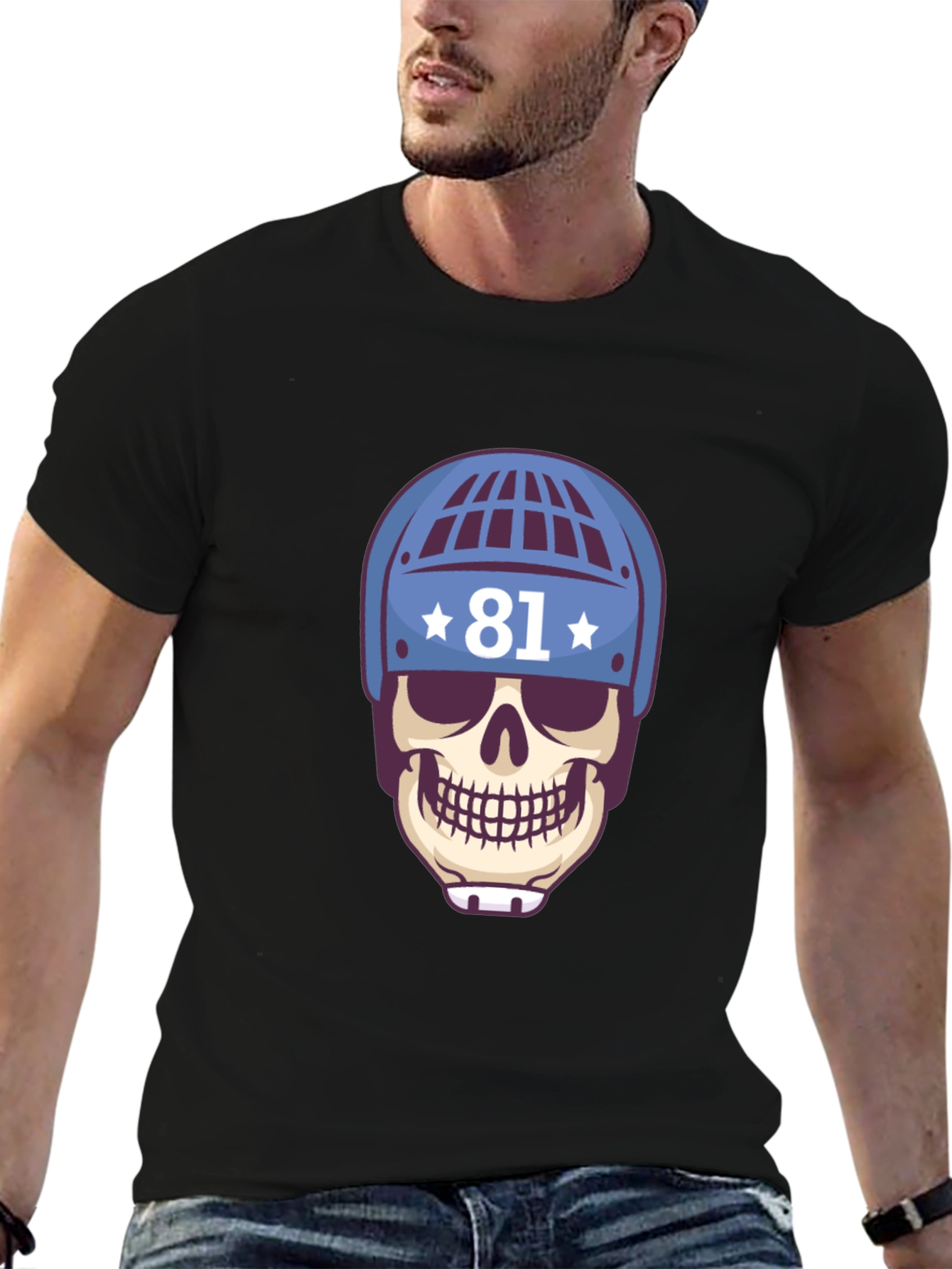 Skull Hockey Helmet Tee - Number 81 T-Shirt