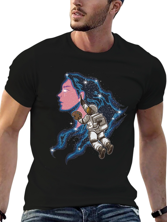 Astronaut Artist Graphic Tee - Black Cotton Blend