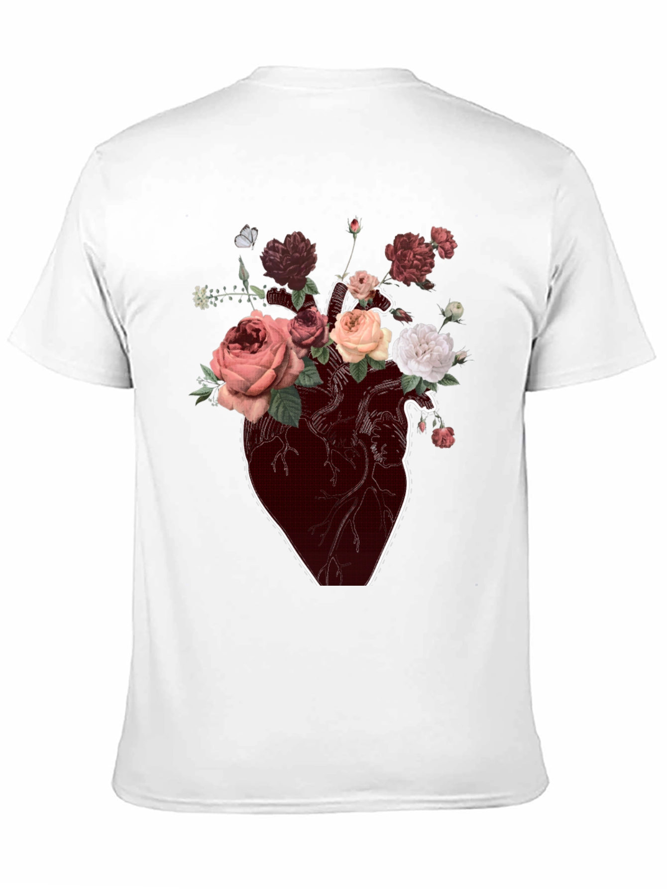 Floral Heart Graphic T-Shirt - Artistic Black Tee