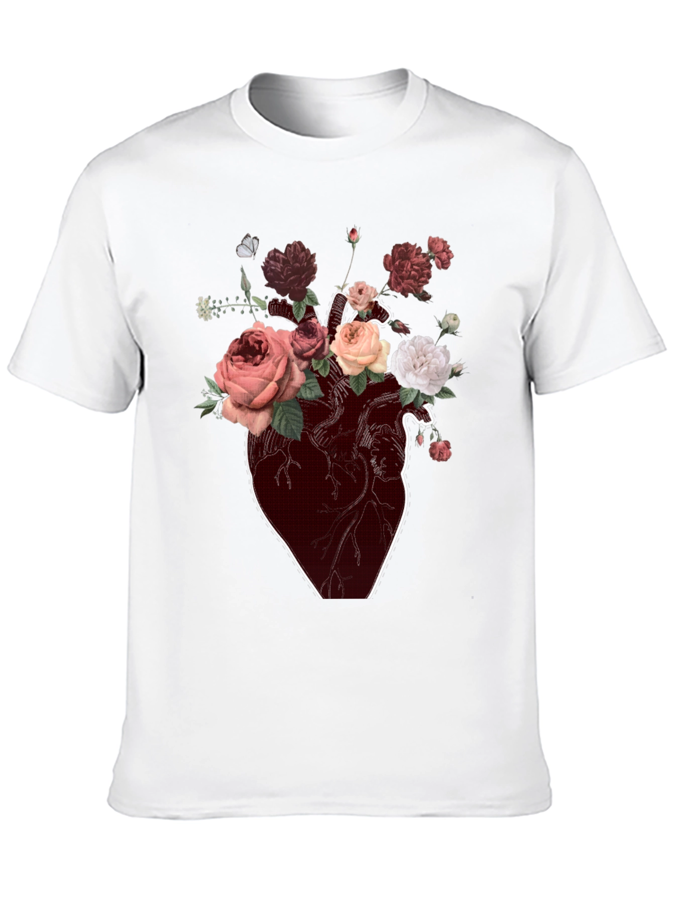 Floral Heart Graphic T-Shirt - Artistic Black Tee