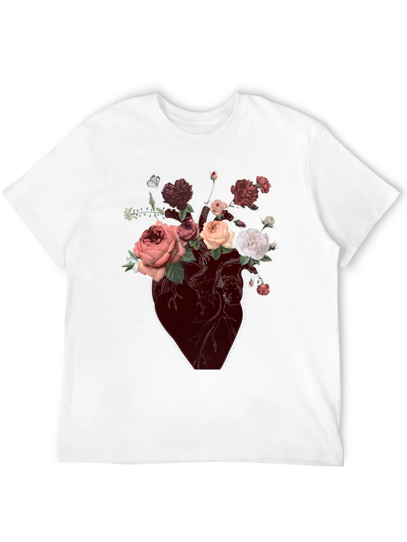 Floral Heart Graphic T-Shirt - Artistic Black Tee