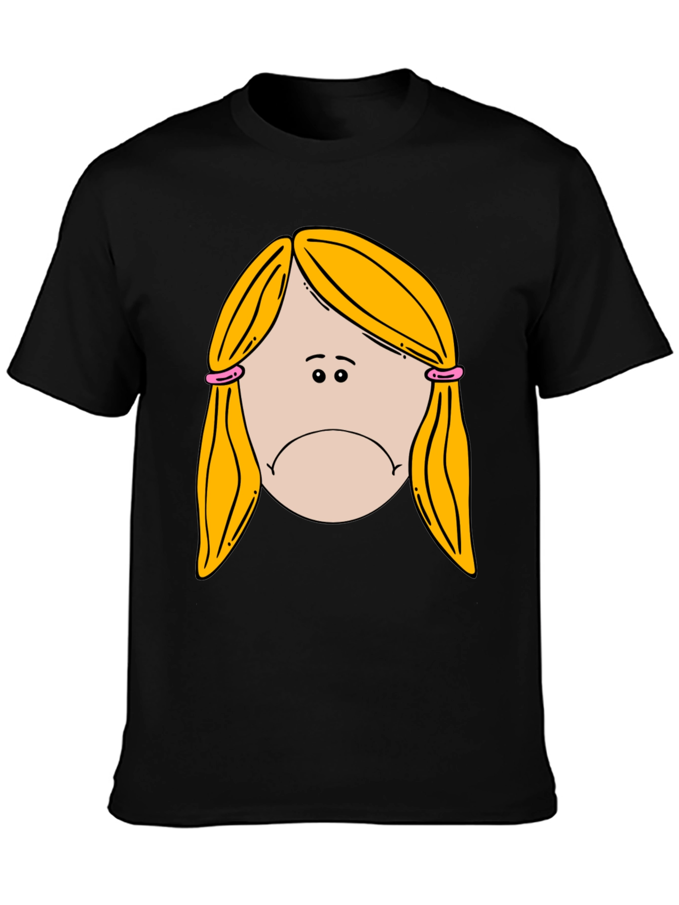 Sad Girl Cartoon Graphic Black T-Shirt