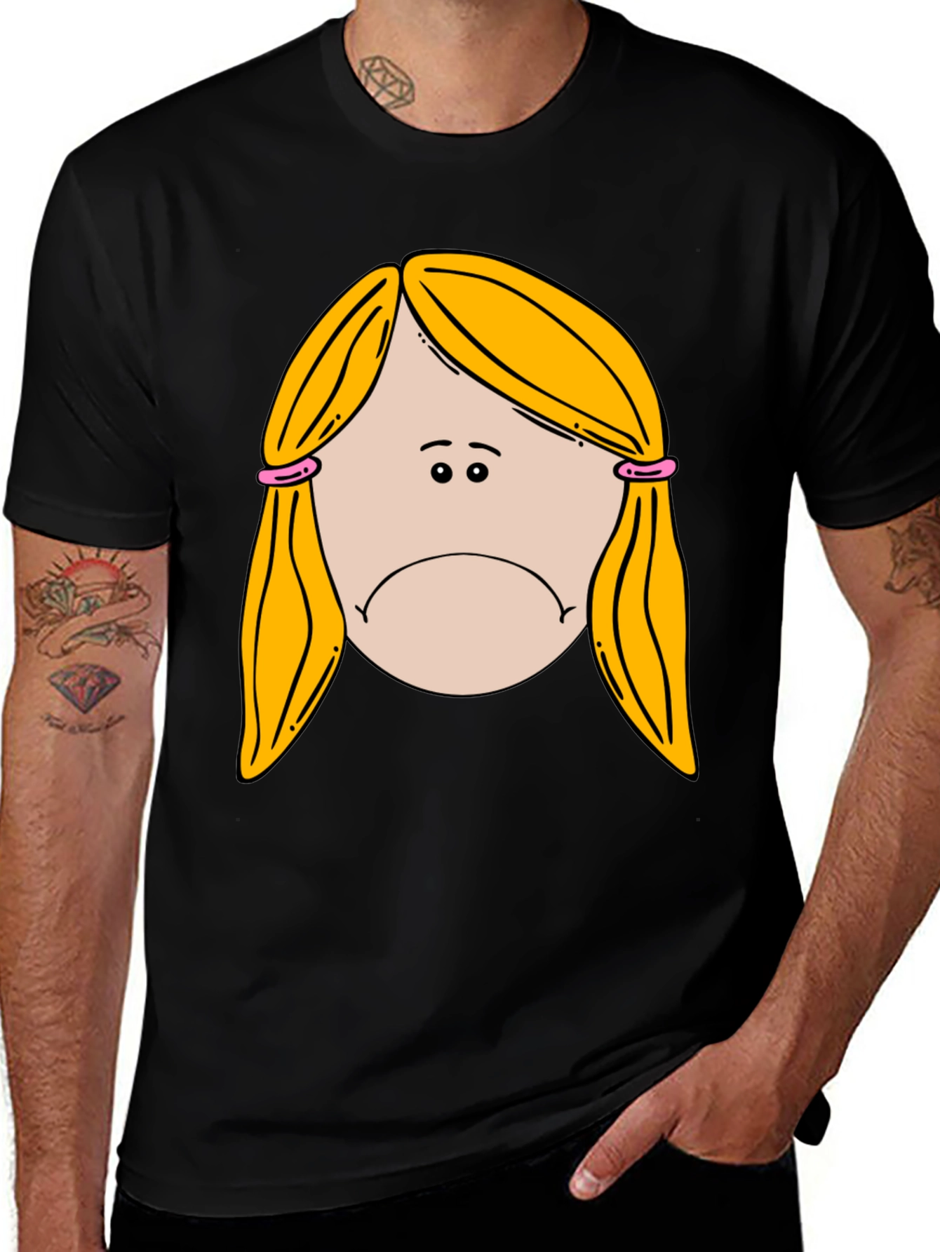 Sad Girl Cartoon Graphic Black T-Shirt
