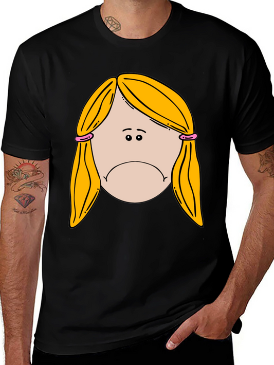Sad Girl Cartoon Graphic Black T-Shirt