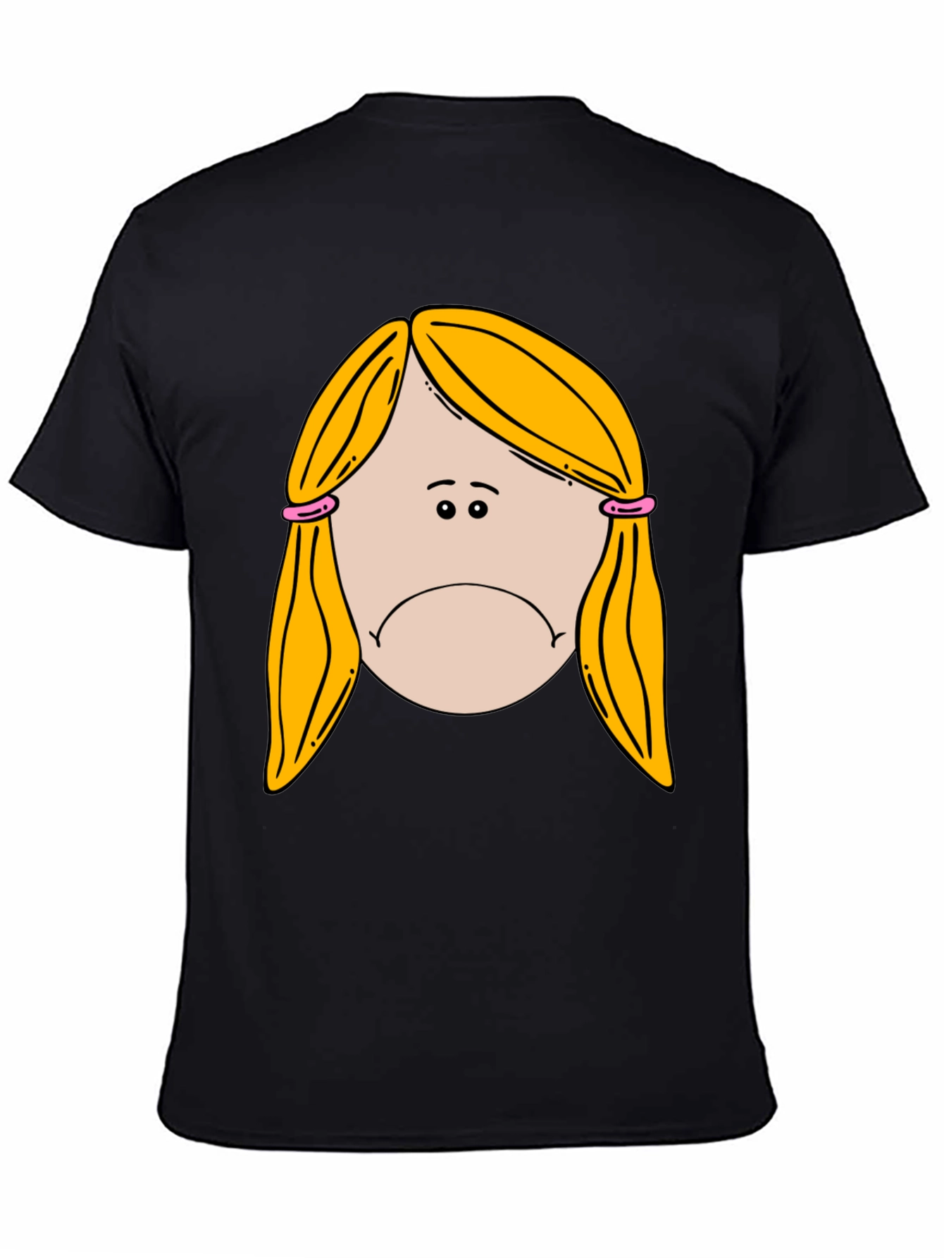 Sad Girl Cartoon Graphic Black T-Shirt
