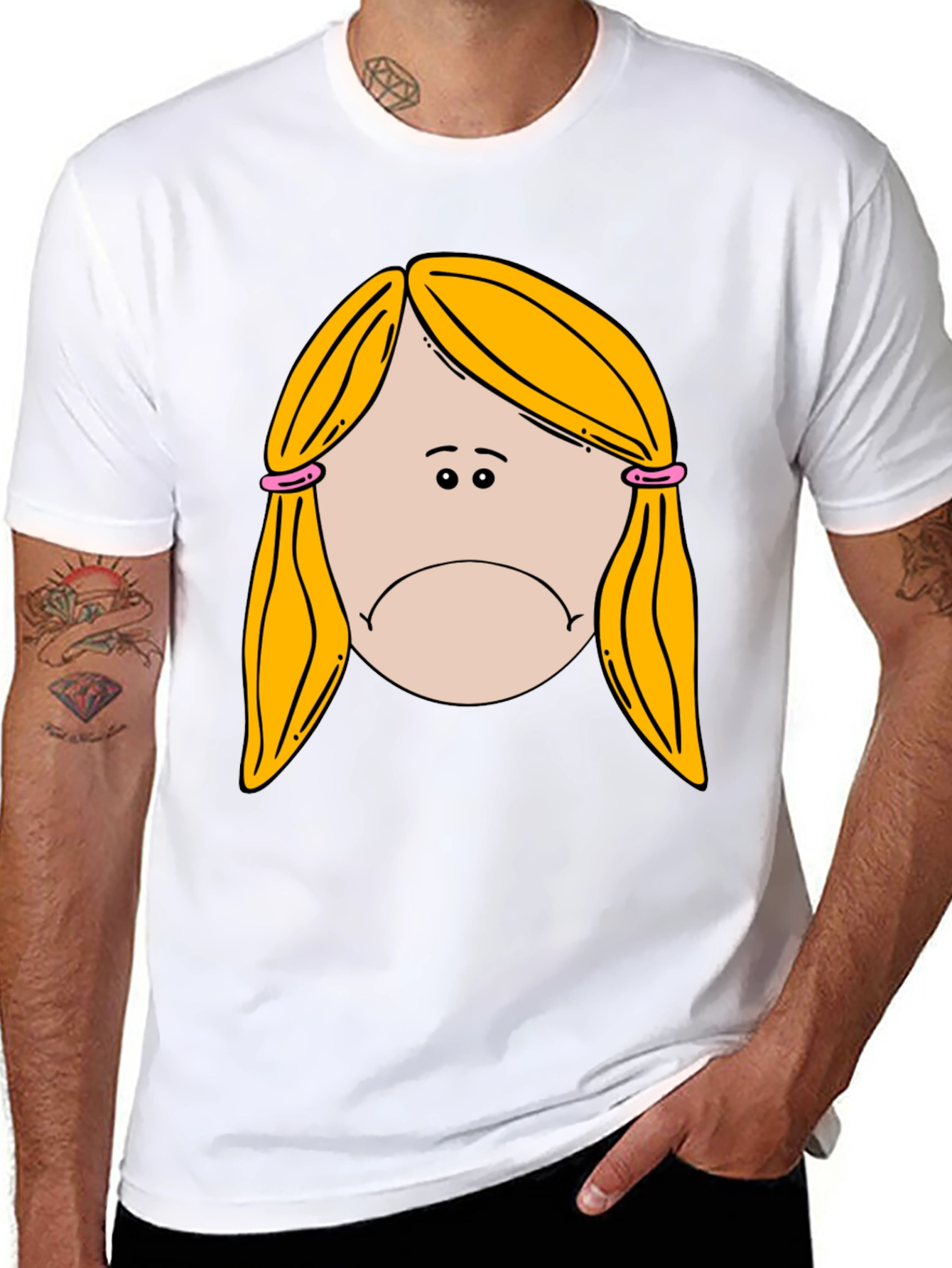 Sad Girl Cartoon Graphic Black T-Shirt