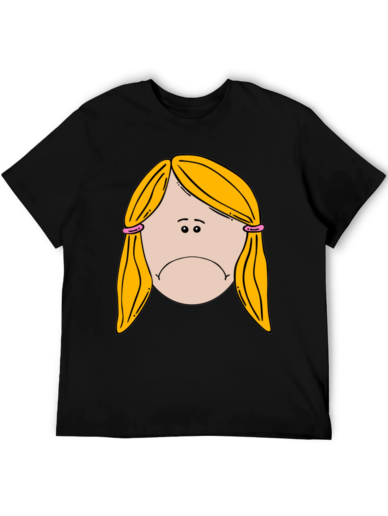 Sad Girl Cartoon Graphic Black T-Shirt