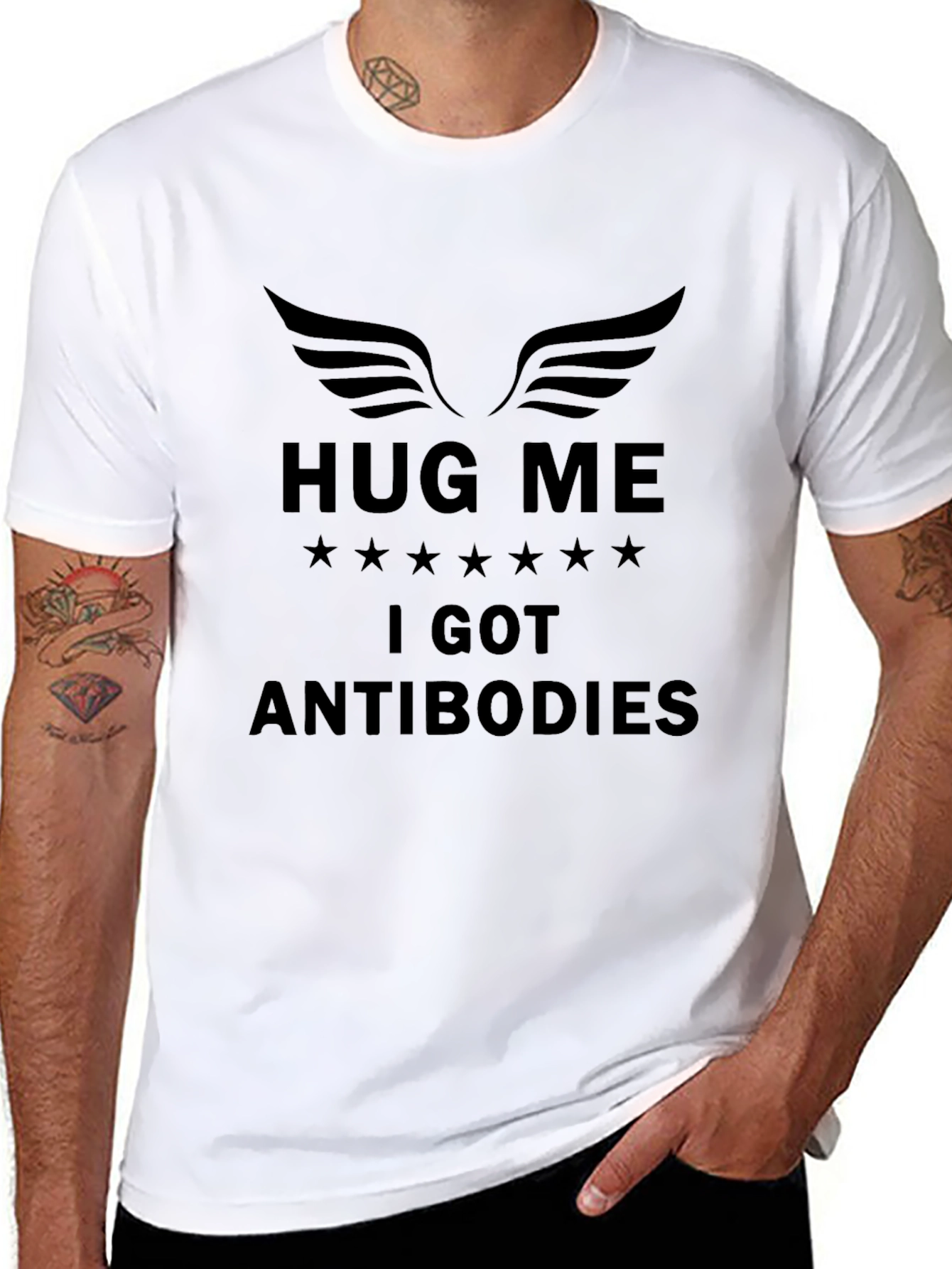 Humorous Hug Me I Got Antibodies Black T-Shirt