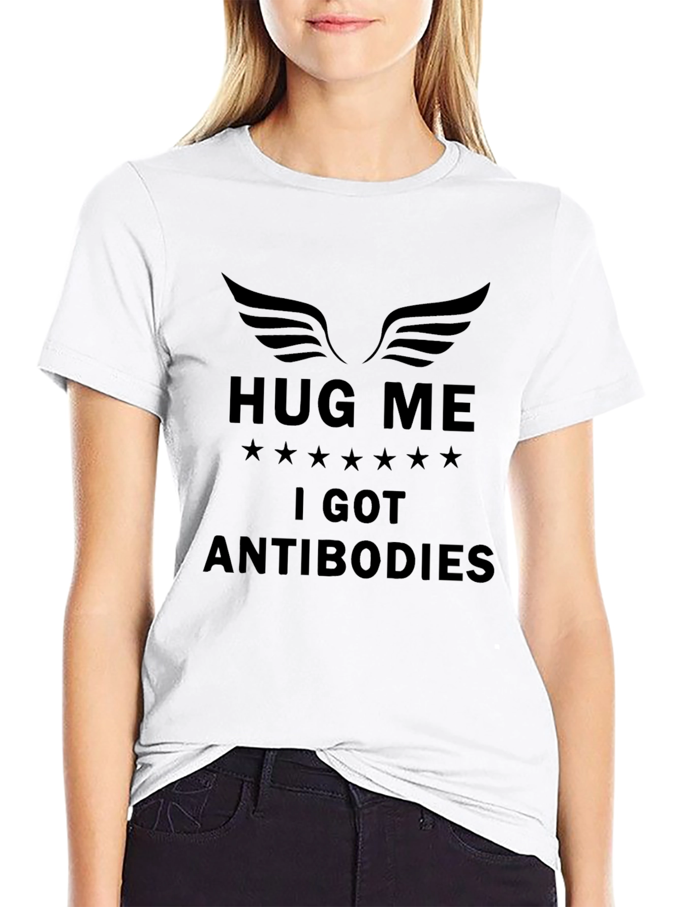Humorous Hug Me I Got Antibodies Black T-Shirt