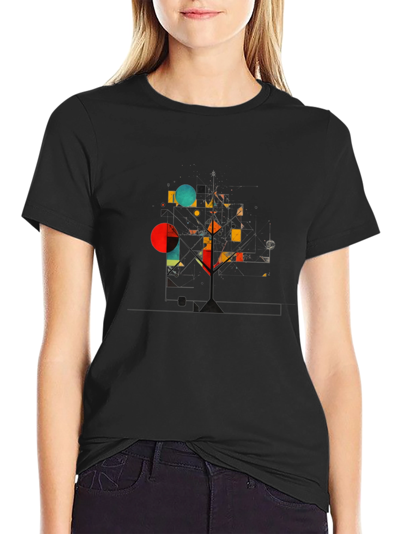 Geometric Abstract Art Black T-Shirt