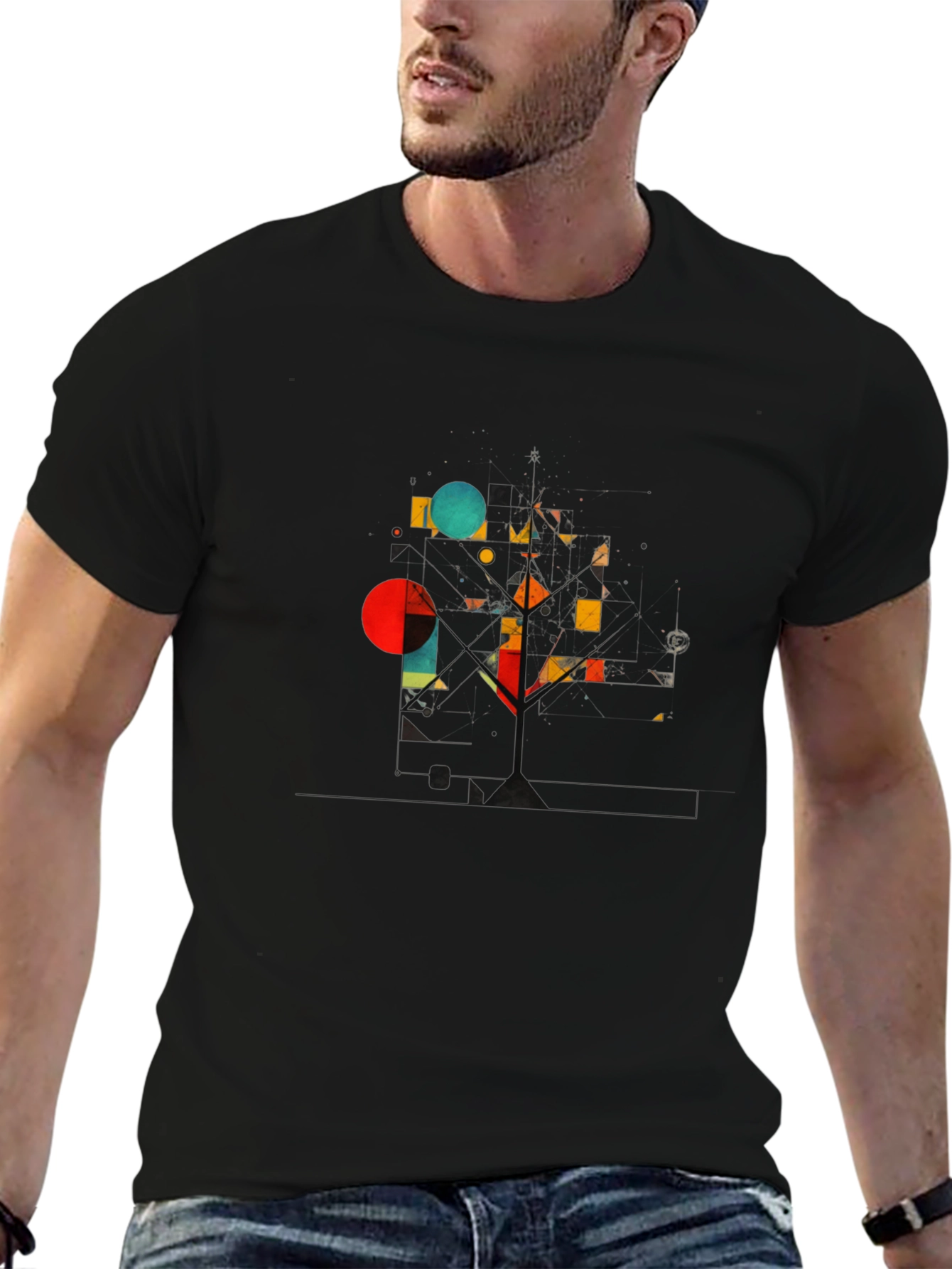 Geometric Abstract Art Black T-Shirt