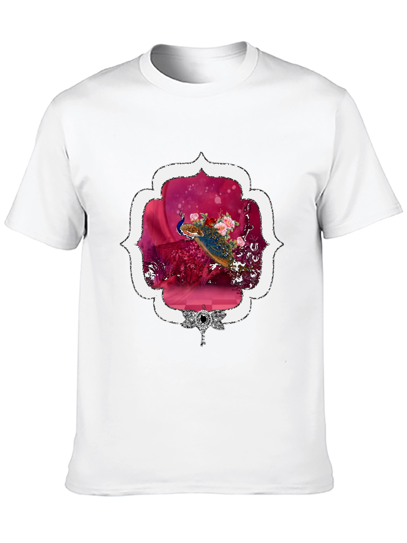 Floral Peacock Graphic Tee - Stylish & Unique