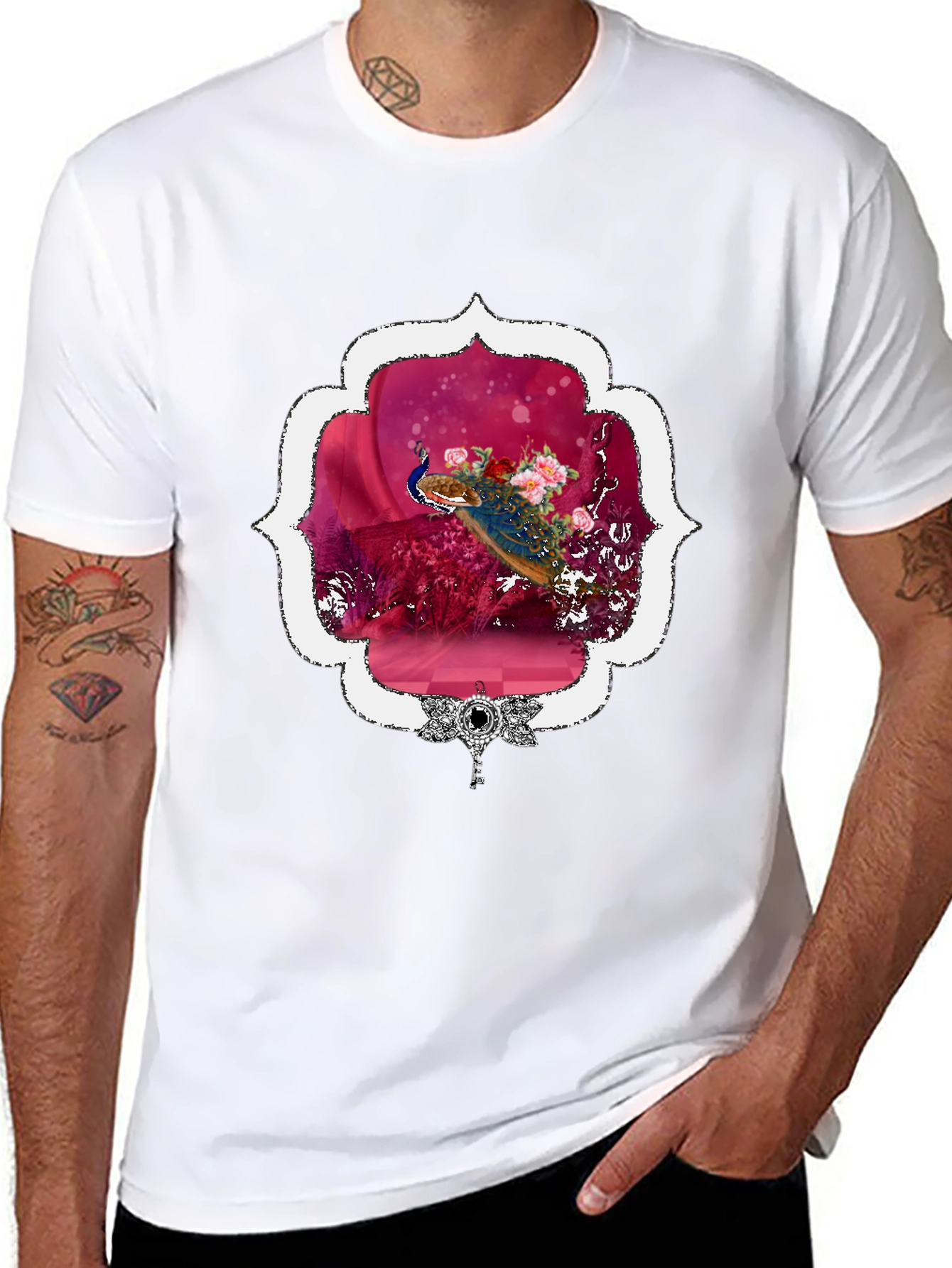 Floral Peacock Graphic Tee - Stylish & Unique