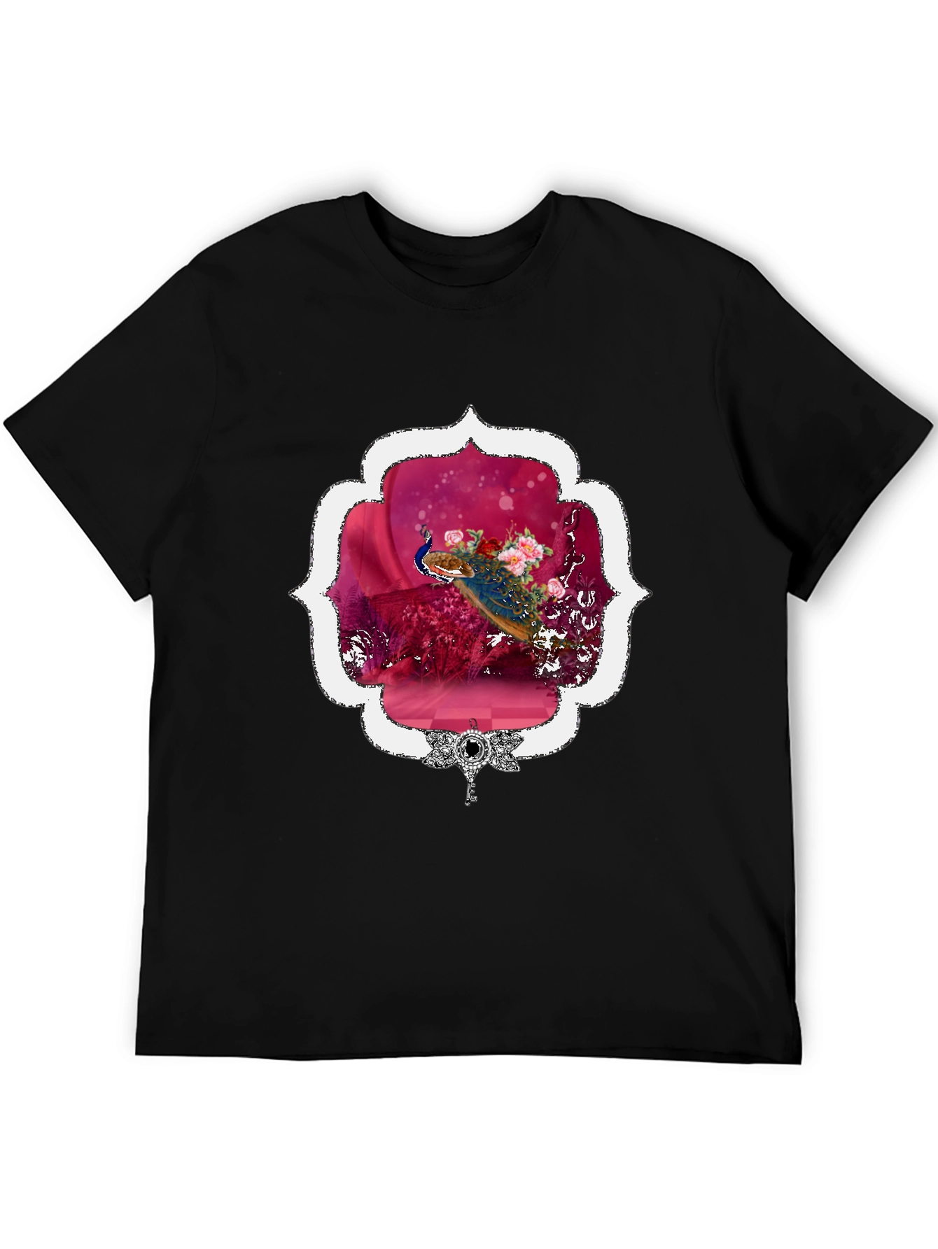 Floral Peacock Graphic Tee - Stylish & Unique