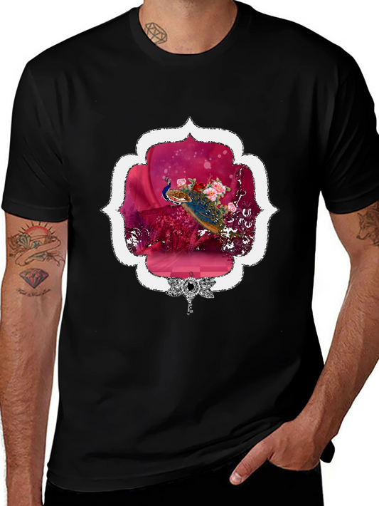 Floral Peacock Graphic Tee - Stylish & Unique