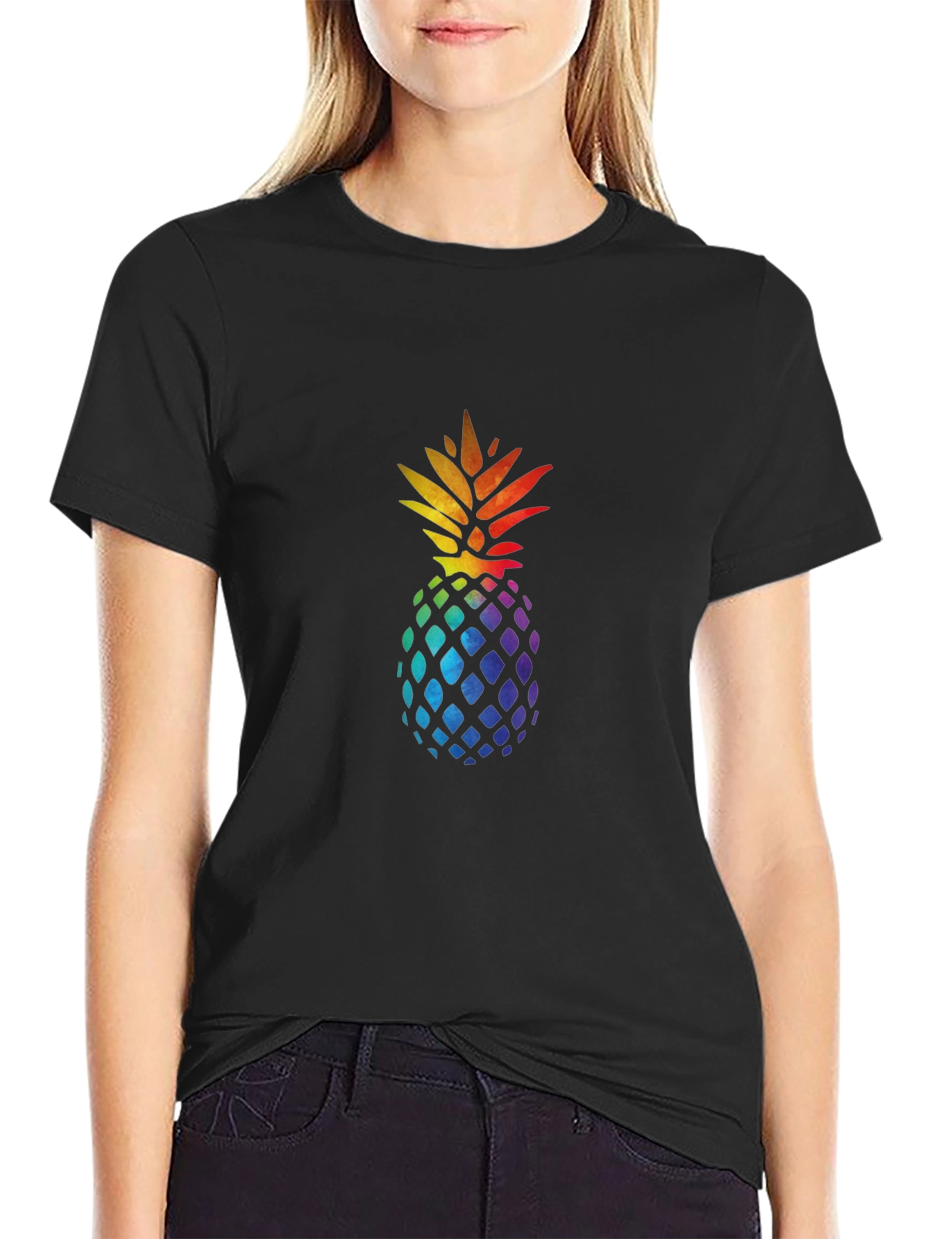 Rainbow Pineapple Graphic Tee - Stylish Mens Black T-Shirt