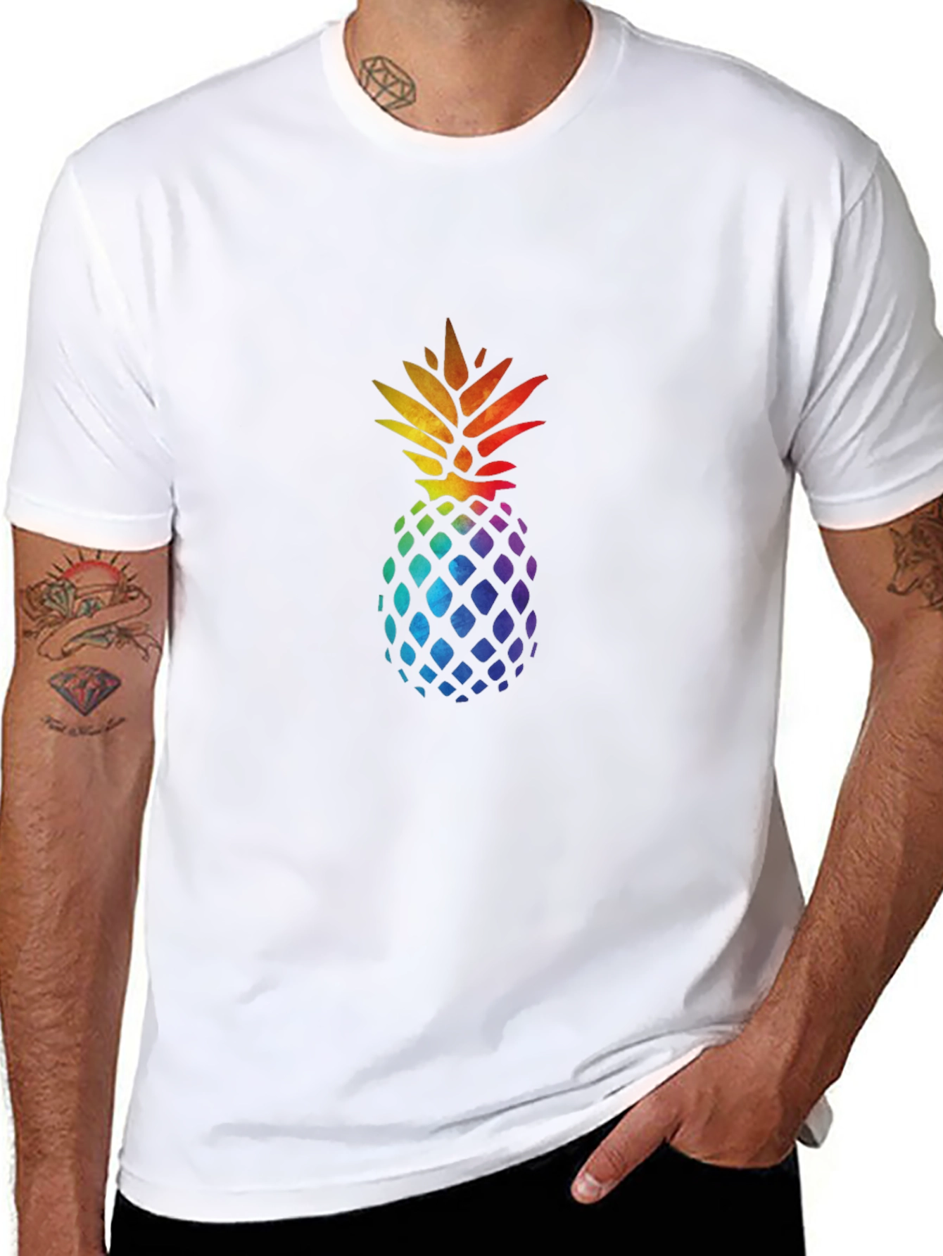 Rainbow Pineapple Graphic Tee - Stylish Mens Black T-Shirt